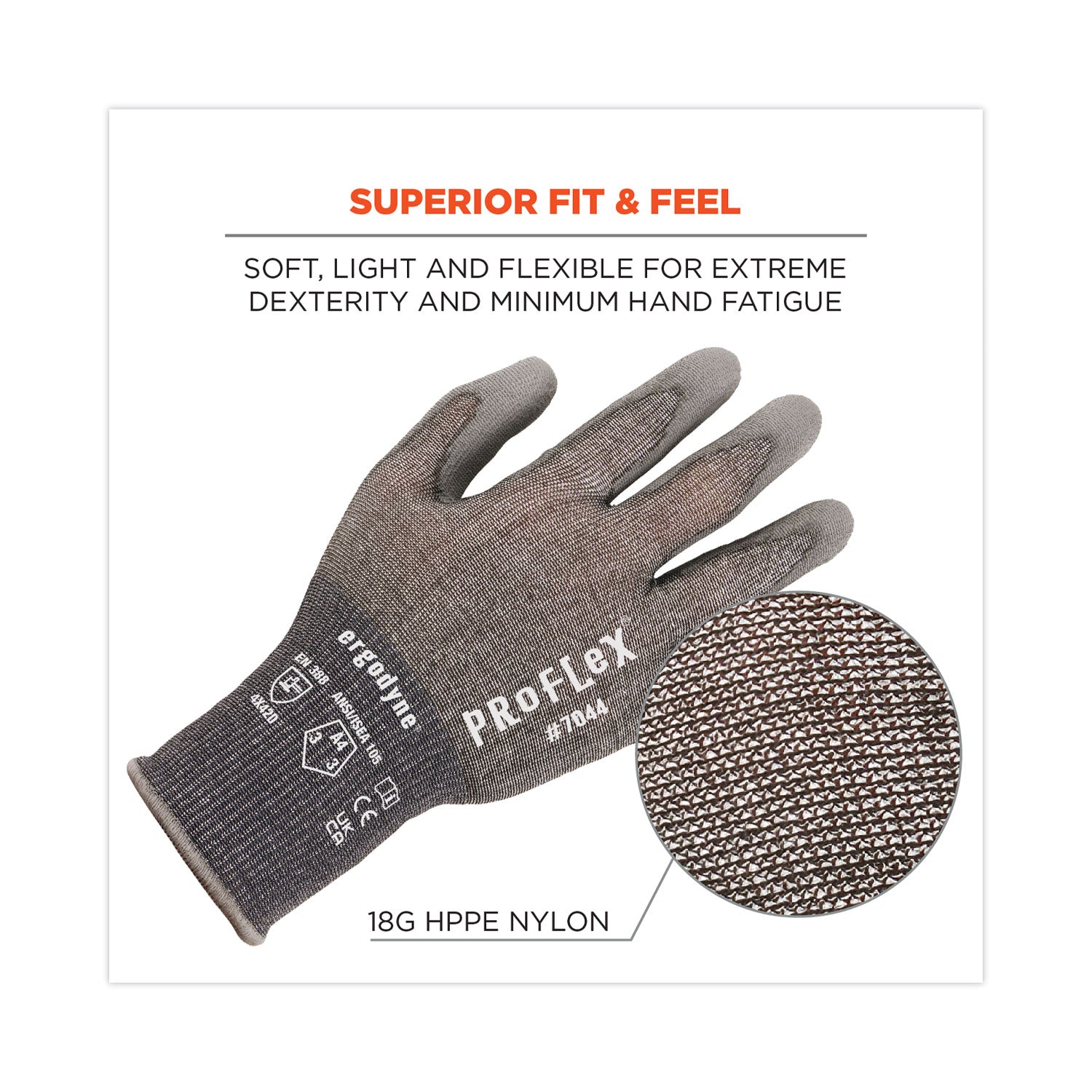 ergodyne® ProFlex 7044 ANSI A4 PU Coated CR Gloves, Gray, X-Large, 12 Pairs/Pack