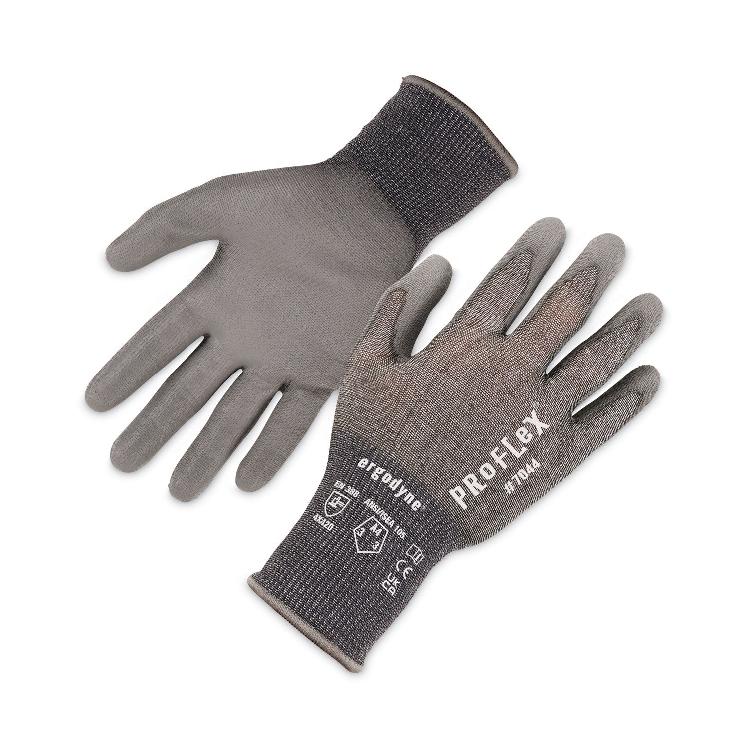ergodyne® ProFlex 7044 ANSI A4 PU Coated CR Gloves, Gray, Large, 12 Pairs/Pack