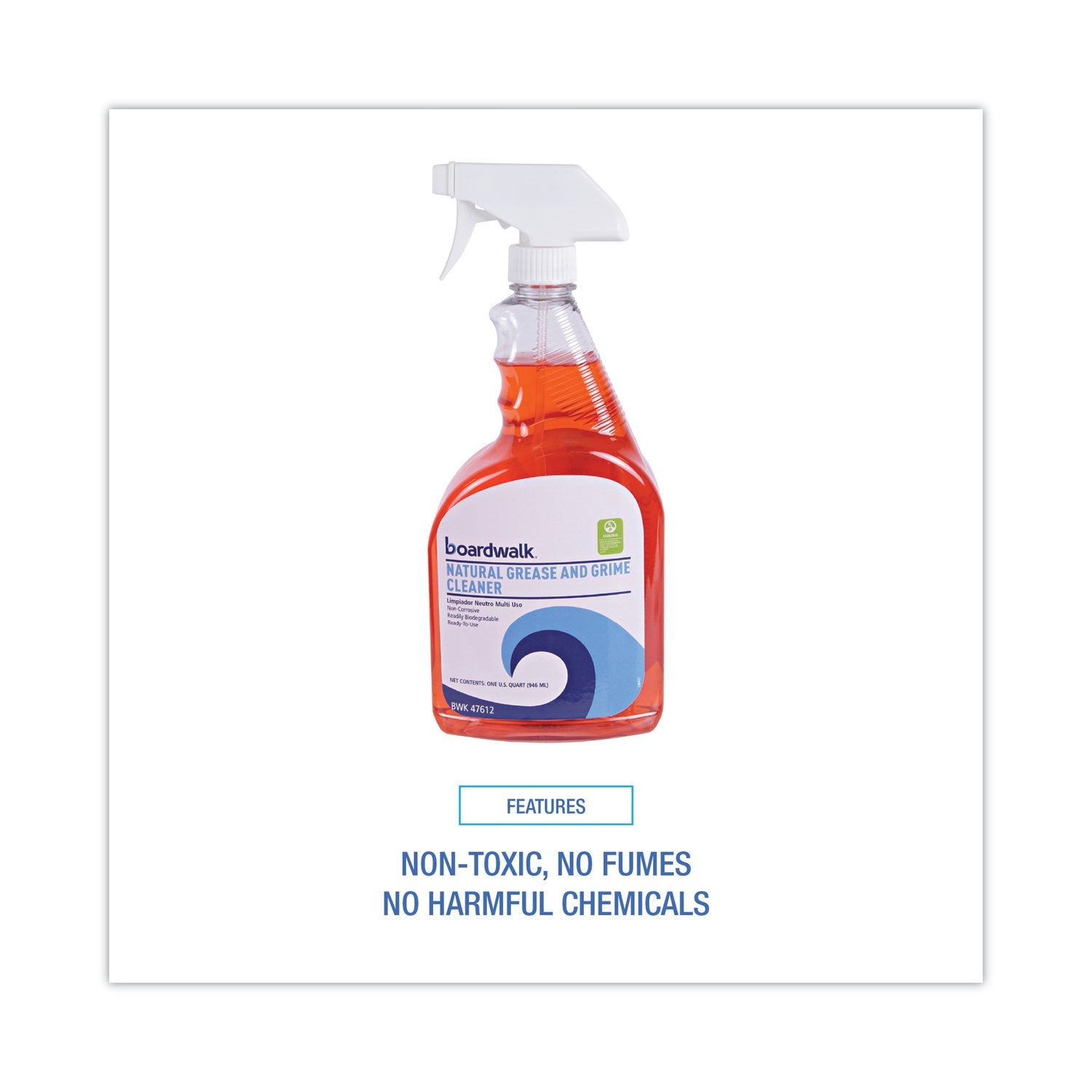 Boardwalk® Natural Grease and Grime Cleaner, Unscented, 32 oz Spray Bottle