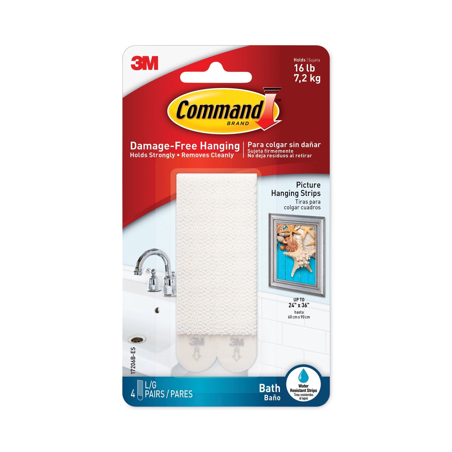 Command Bath Picture Hanging Strips | White