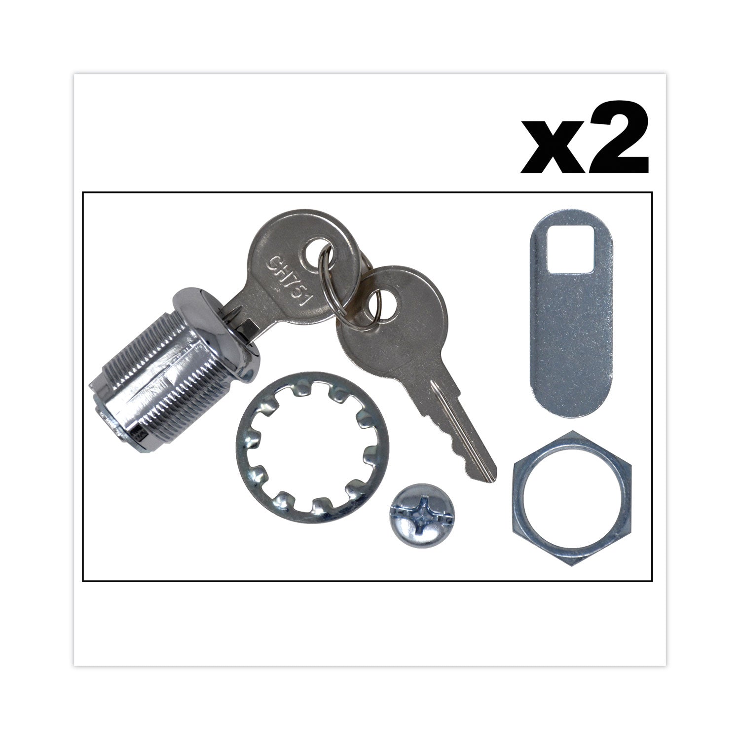 Rubbermaid® Commercial Replacement Lock And Keys For Cleaning Carts, Silver