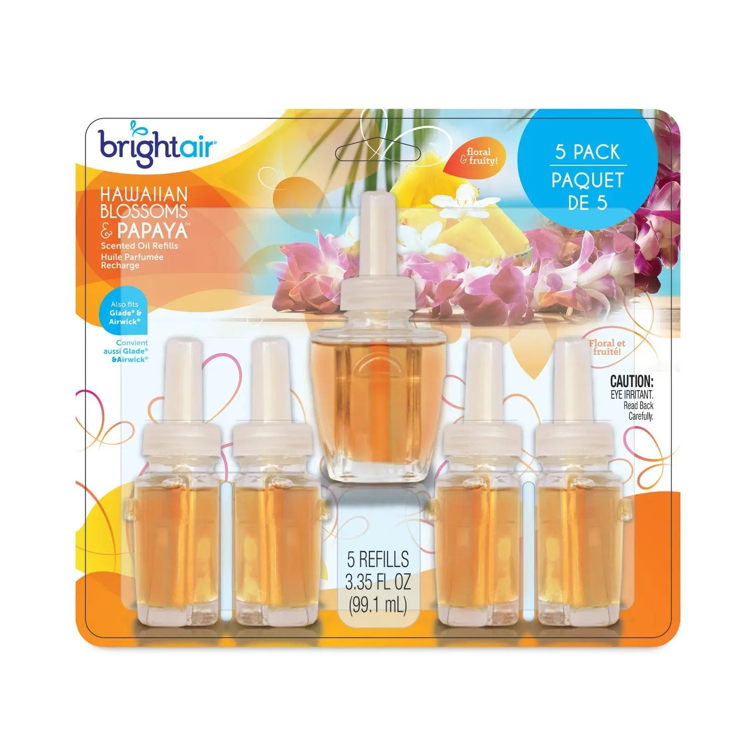 BRIGHT Air® Electric Scented Oil Air Freshener Refill, Hawaiian Blossoms And Papaya, 0.67 Oz Bottle, 5/pack, 6 Pack/carton