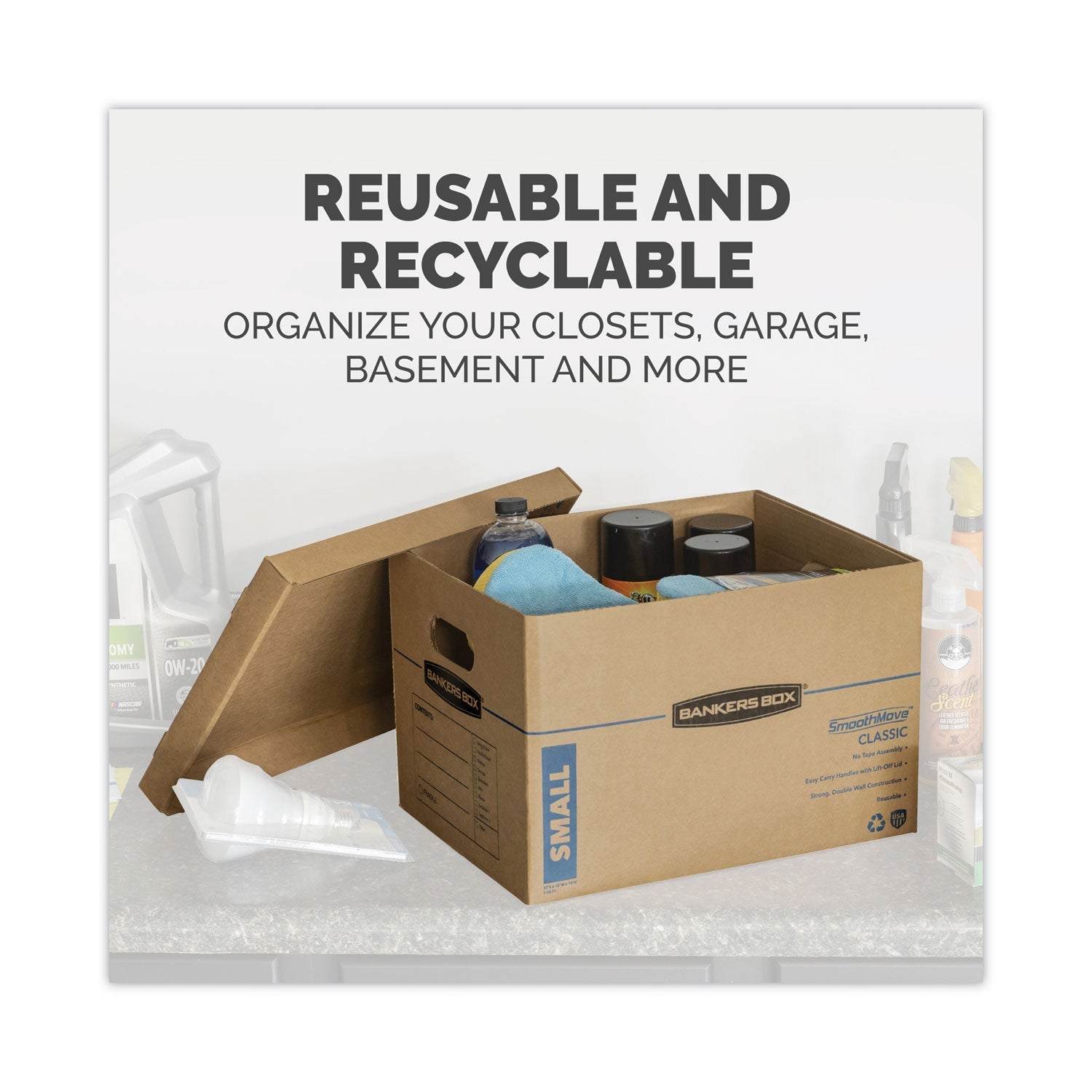 Bankers Box® SmoothMove Classic Moving/Storage Boxes, Half Slotted Container (HSC), Medium, 15" x 18" x 14", Brown/Blue, 8/Carton
