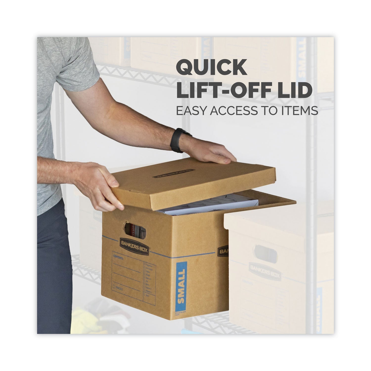 Bankers Box® SmoothMove Classic Moving/Storage Boxes, Half Slotted Container (HSC), Small, 12" x 15" x 10", Brown/Blue, 20/Carton