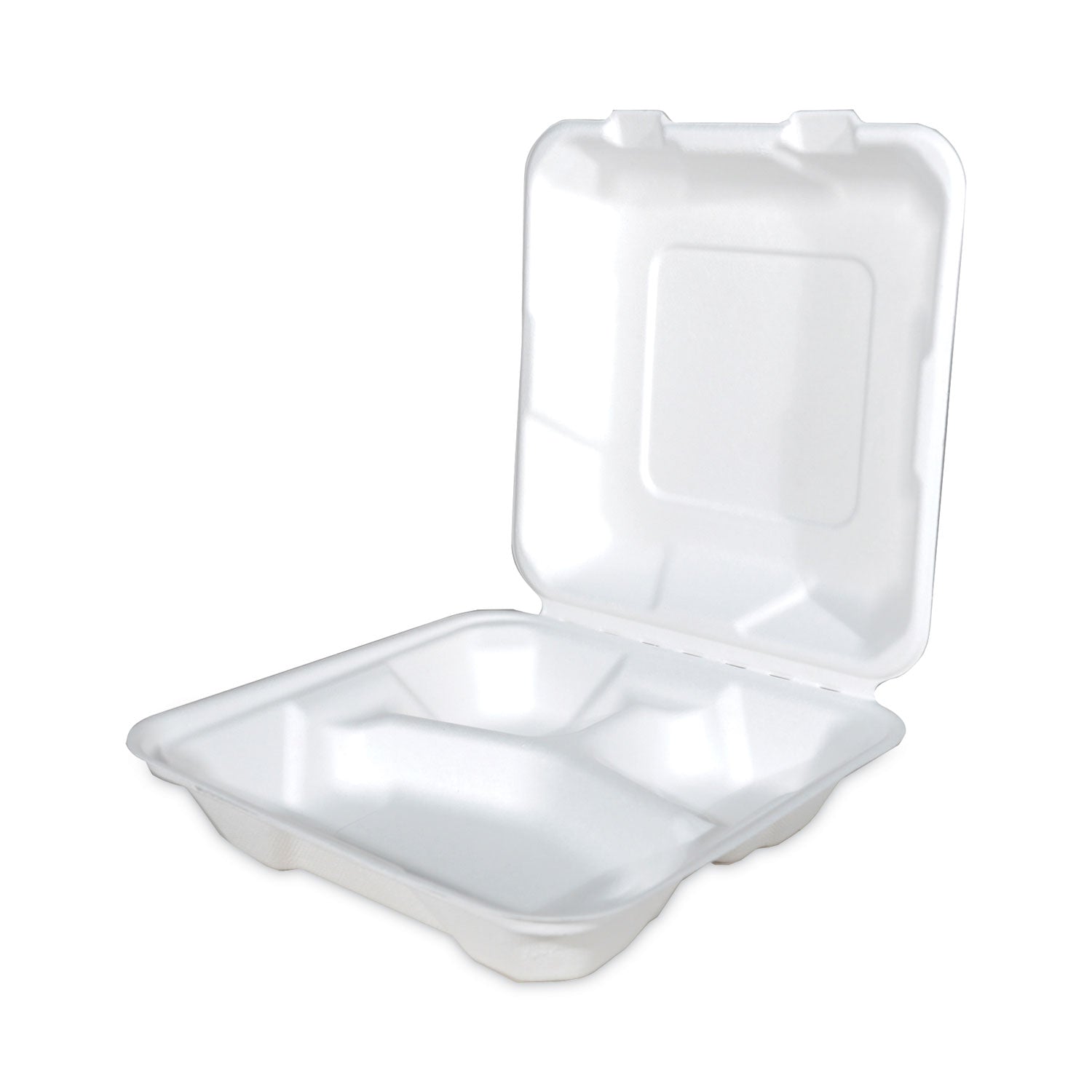 SCT® ChampWare Molded-Fiber Clamshell Containers, 8 x 8, White, Sugarcane, 200/Carton - Bloom Skins
