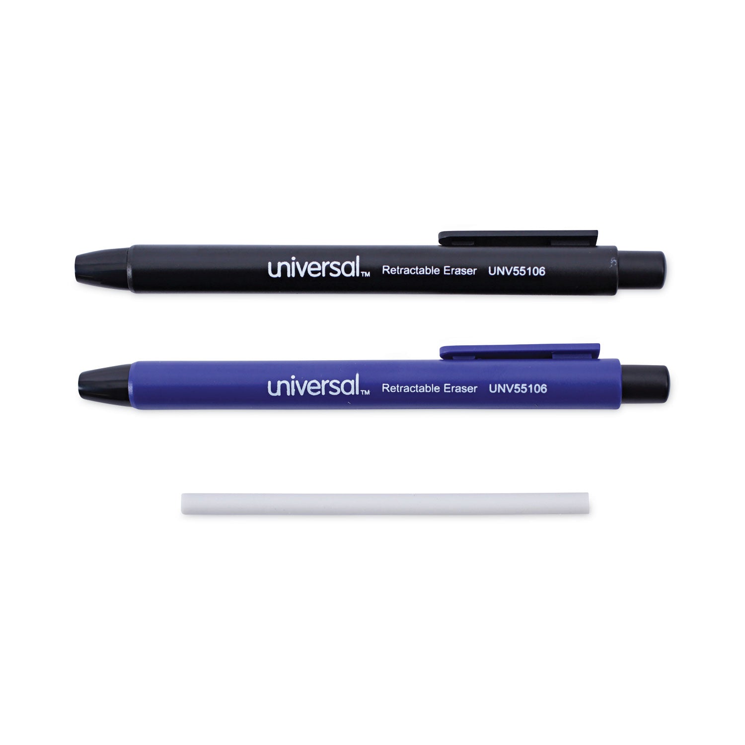 Universal® Pen-Style Retractable Eraser, For Pencil Marks, White Eraser, Assorted Barrel Colors, 6/pack