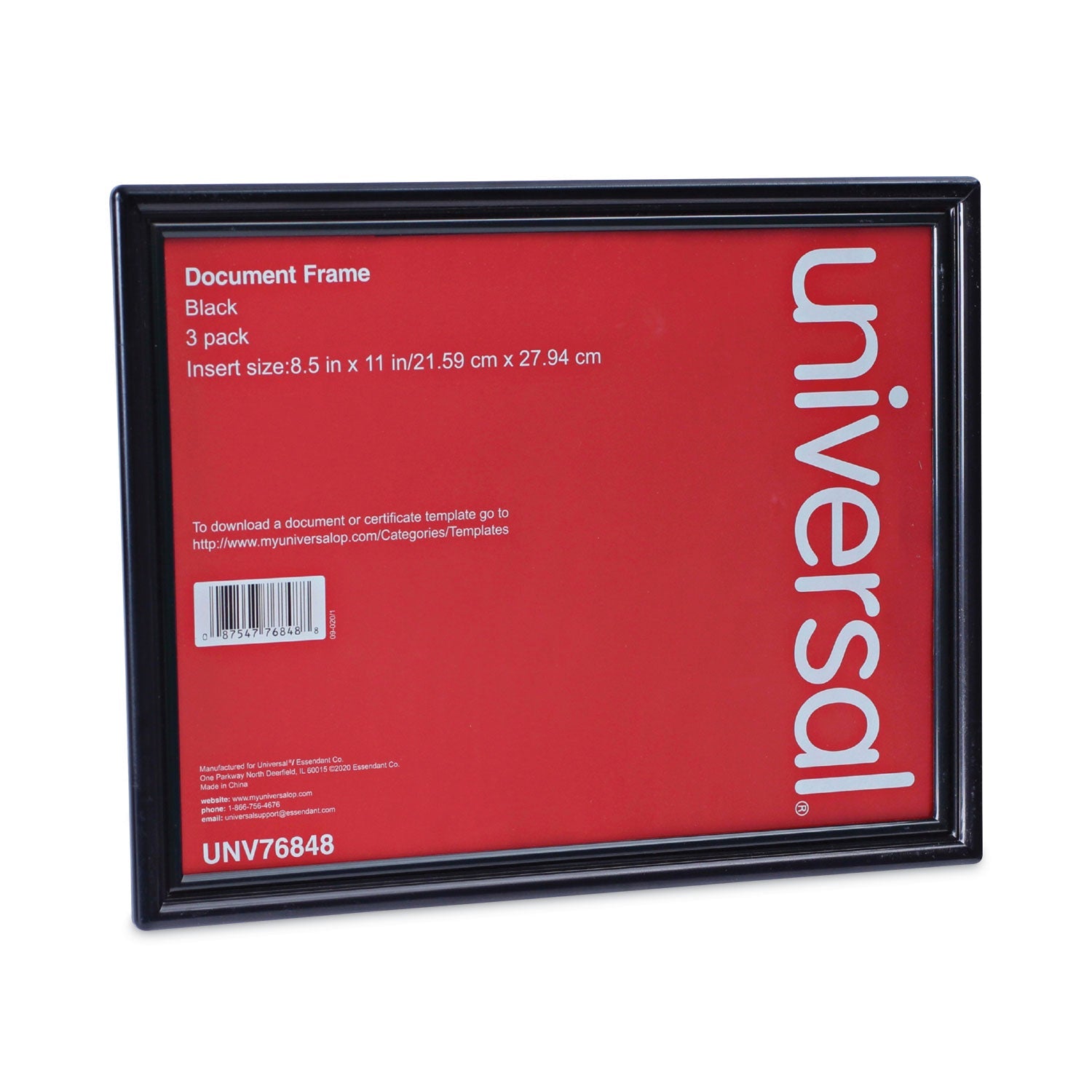 Universal® All Purpose Document Frame, 8.5 x 11 Insert, Black, 3/Pack