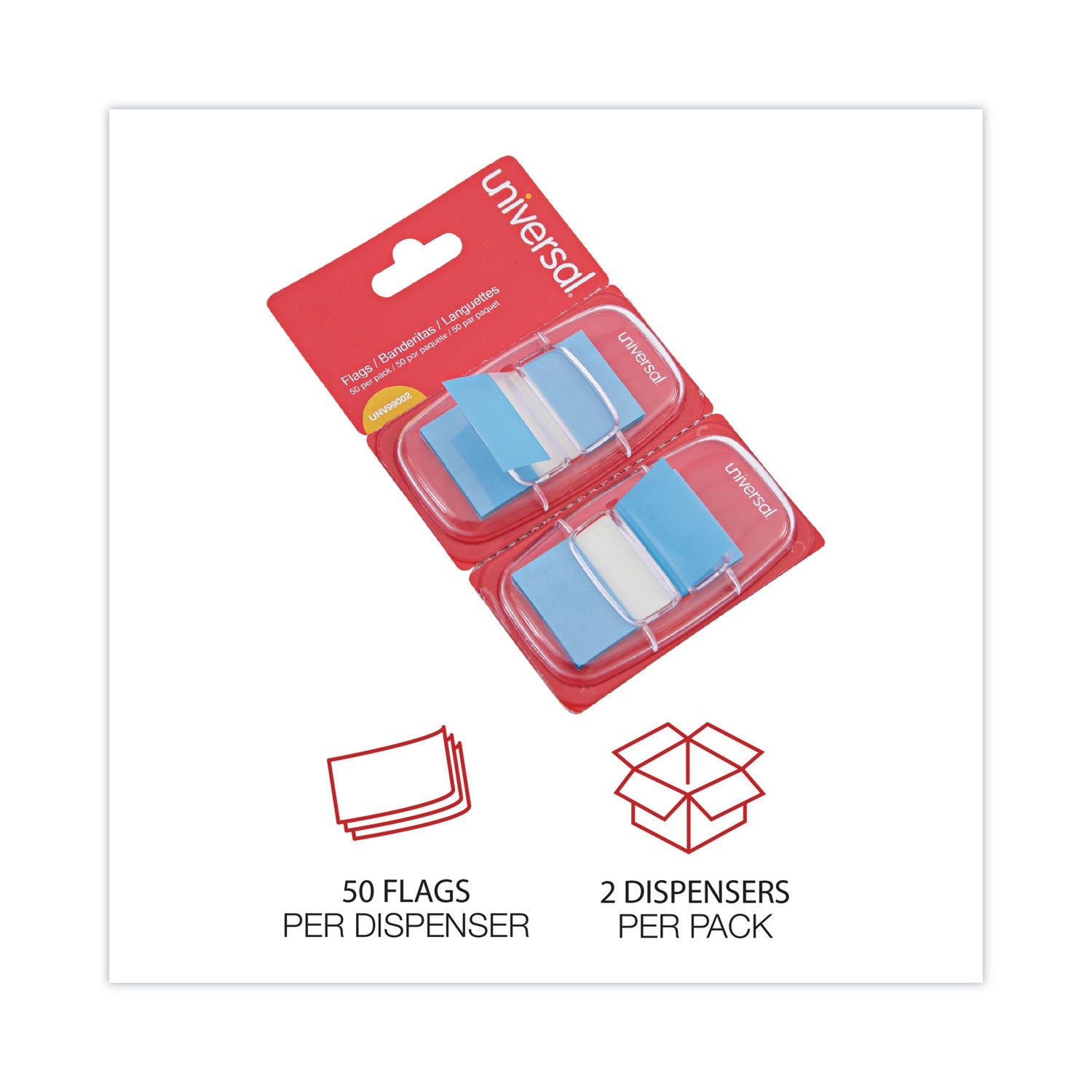 Universal® Page Flags, Blue, 50 Flags/dispenser, 2 Dispensers/pack
