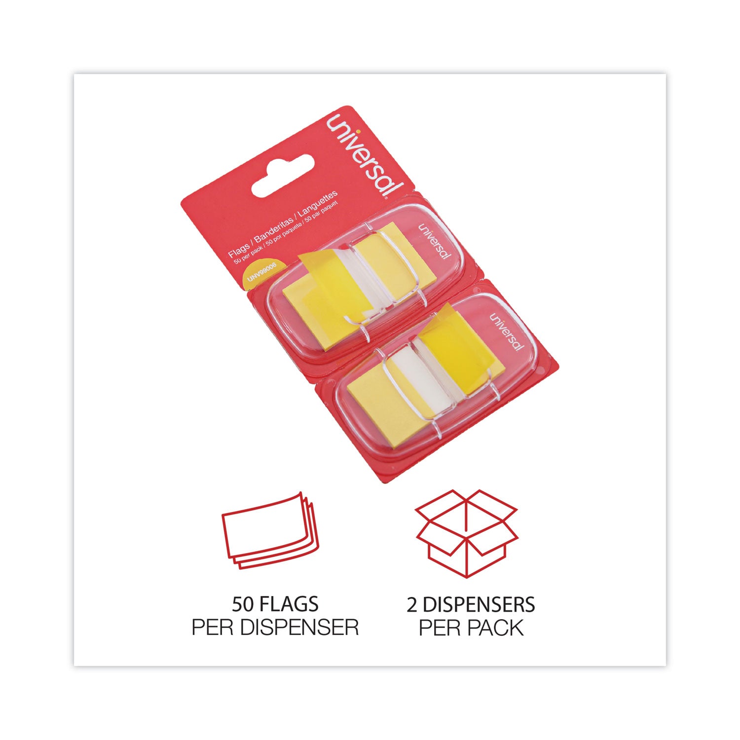 Universal® Page Flags, Yellow, 50 Flags/dispenser, 2 Dispensers/pack