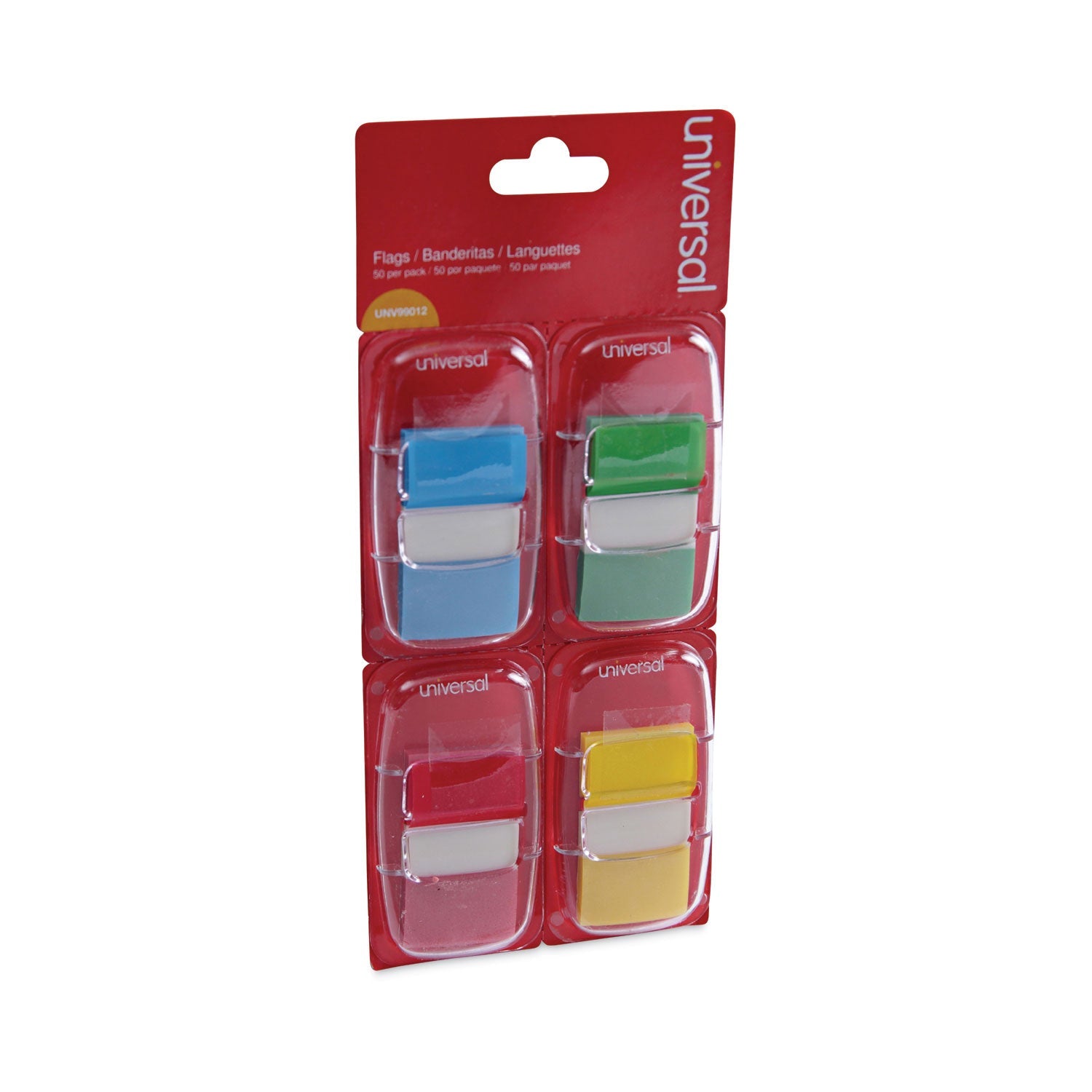 Universal® Deluxe Pop-Up Page Flags, 1 x 1.75, Four Assorted Colors, 50 Flags/Dispenser, 4 Dispensers/Pack