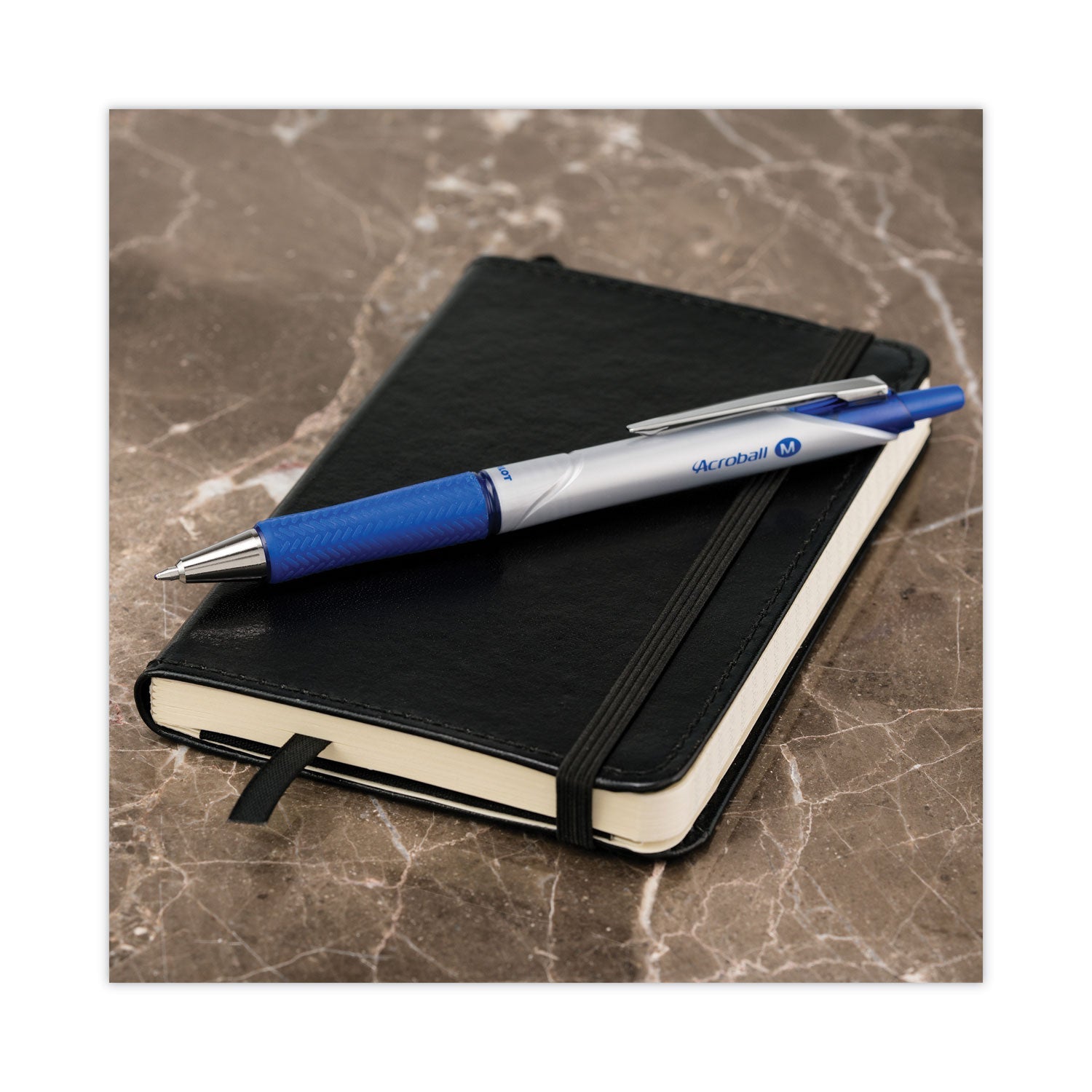 Pilot® Acroball Pro Advanced Ink Hybrid Gel Pen, Retractable, Medium 1 mm, Blue Ink, Silver/Blue Barrel, Dozen