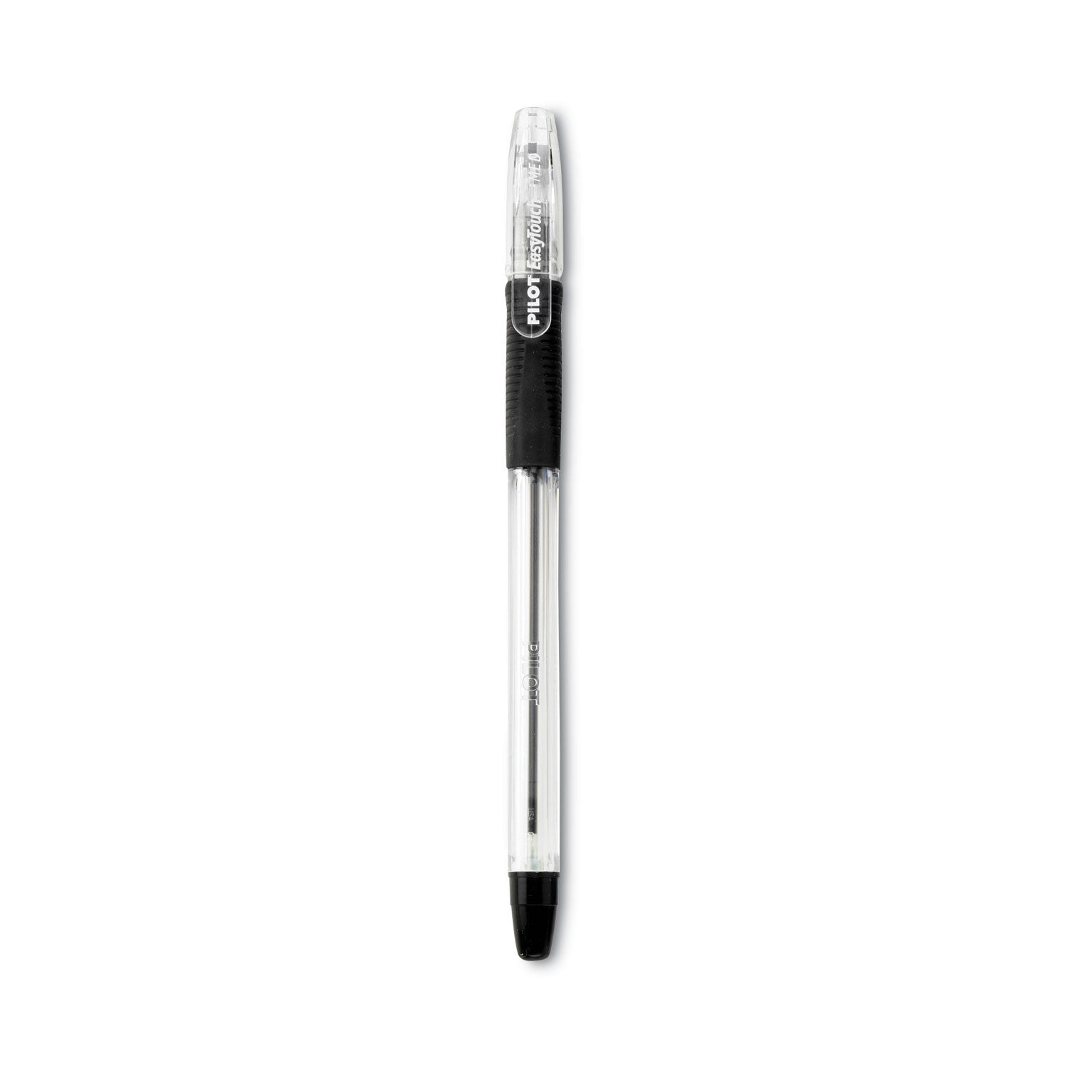 Pilot® EasyTouch Ballpoint Pen, Stick, Medium 1 mm, Black Ink, Clear/Black Barrel, Dozen