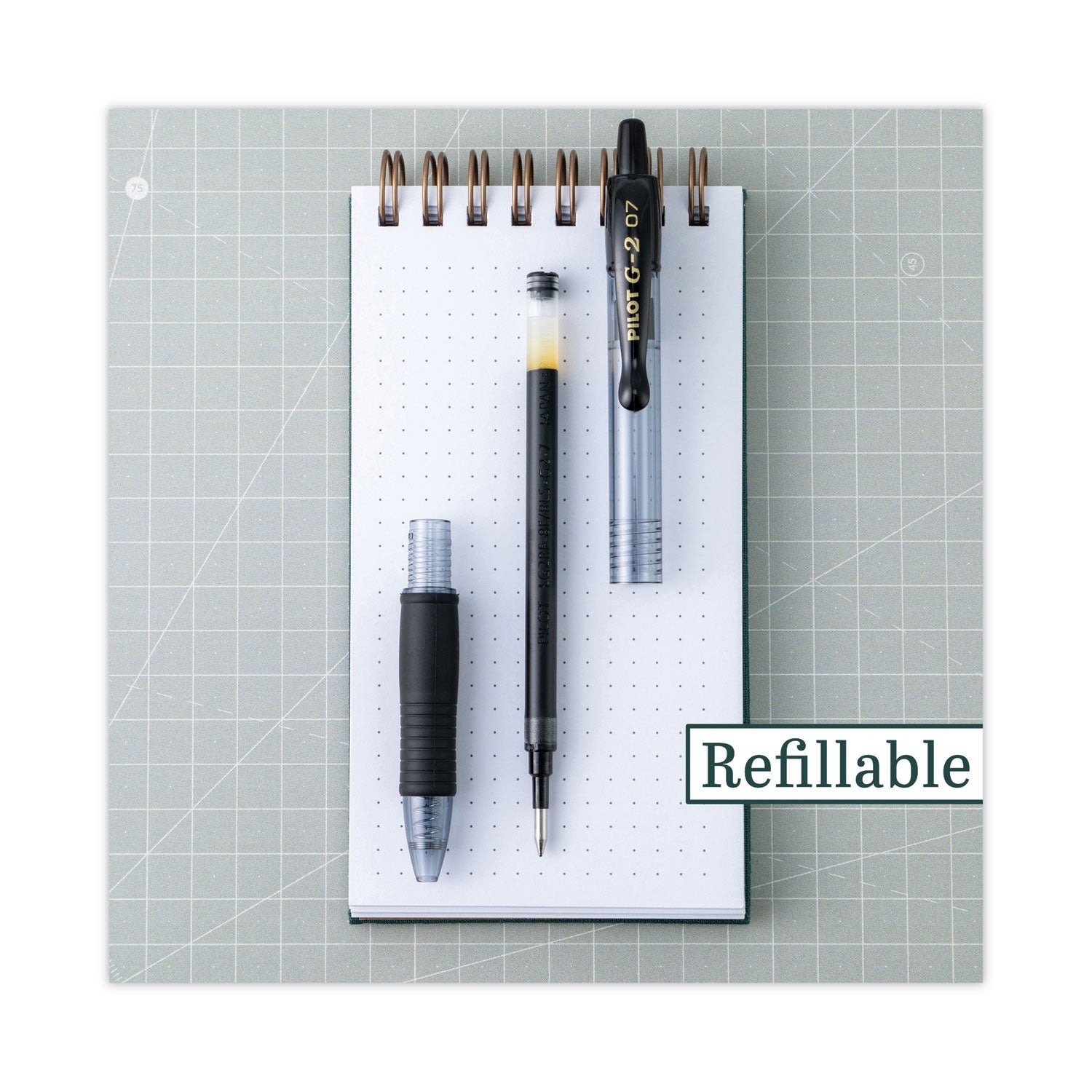 Pilot® G2 Premium Gel Pen, Retractable, Fine 0.7 mm, Black Ink, Smoke/Black Barrel, 2/Pack