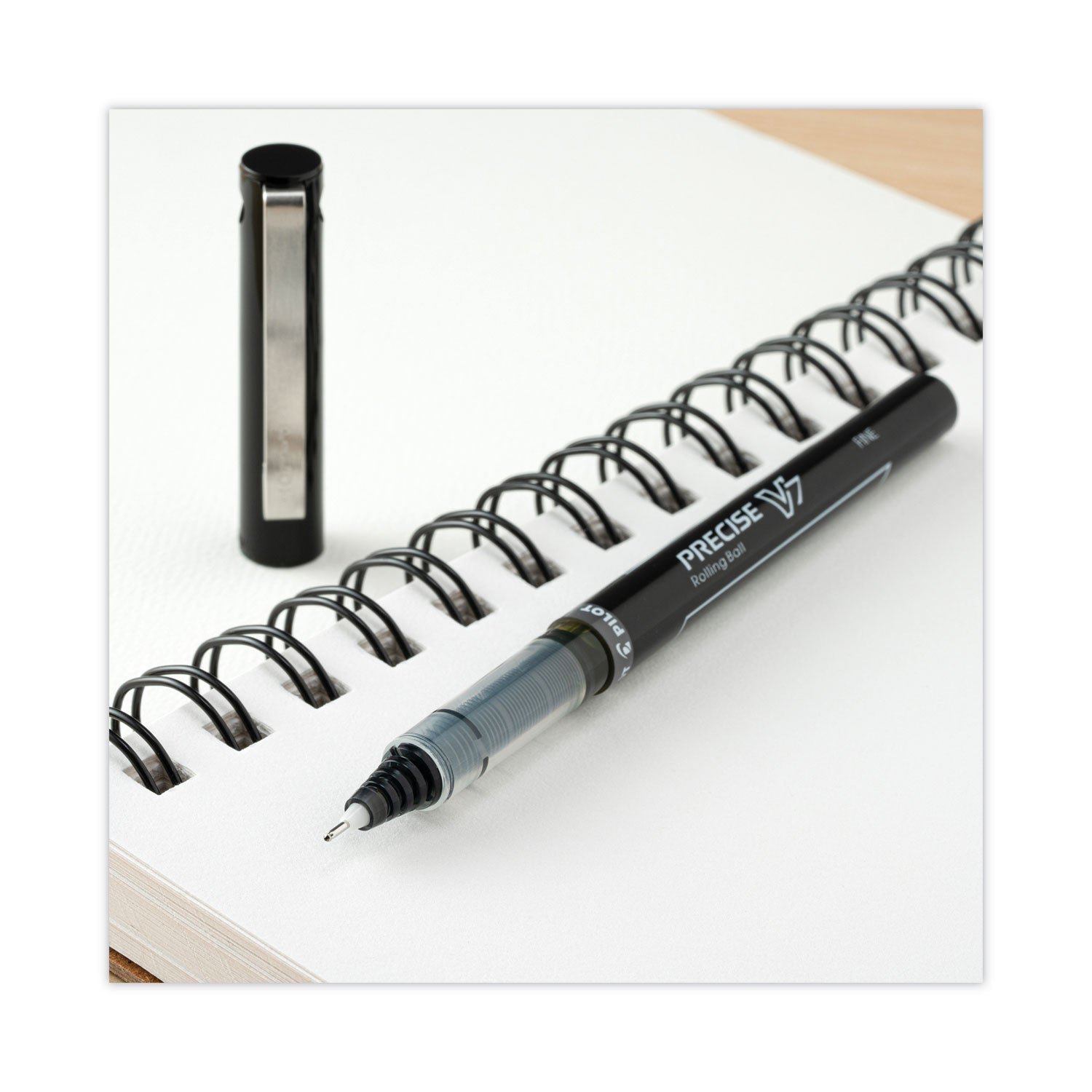 Pilot® Precise V7 Rollerball Pen, Stick, Fine 0.7 mm, Black Ink, Black/Clear Barrel, Dozen