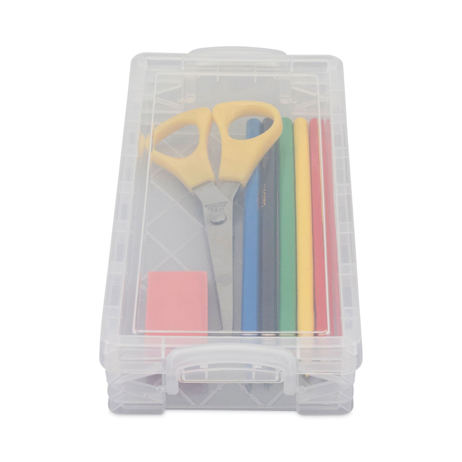 Advantus Super Stacker Pencil Box, 8.25" x 3.75" x 1.5", Clear