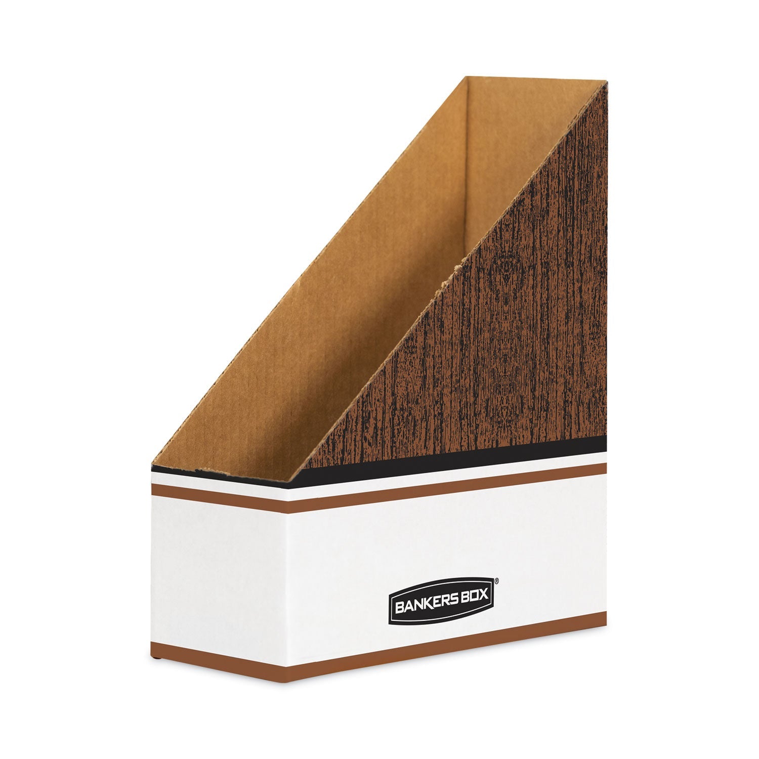 Bankers Box® Corrugated Cardboard Magazine File, 4 x 11 x 12.25, Wood Grain, 12/Carton