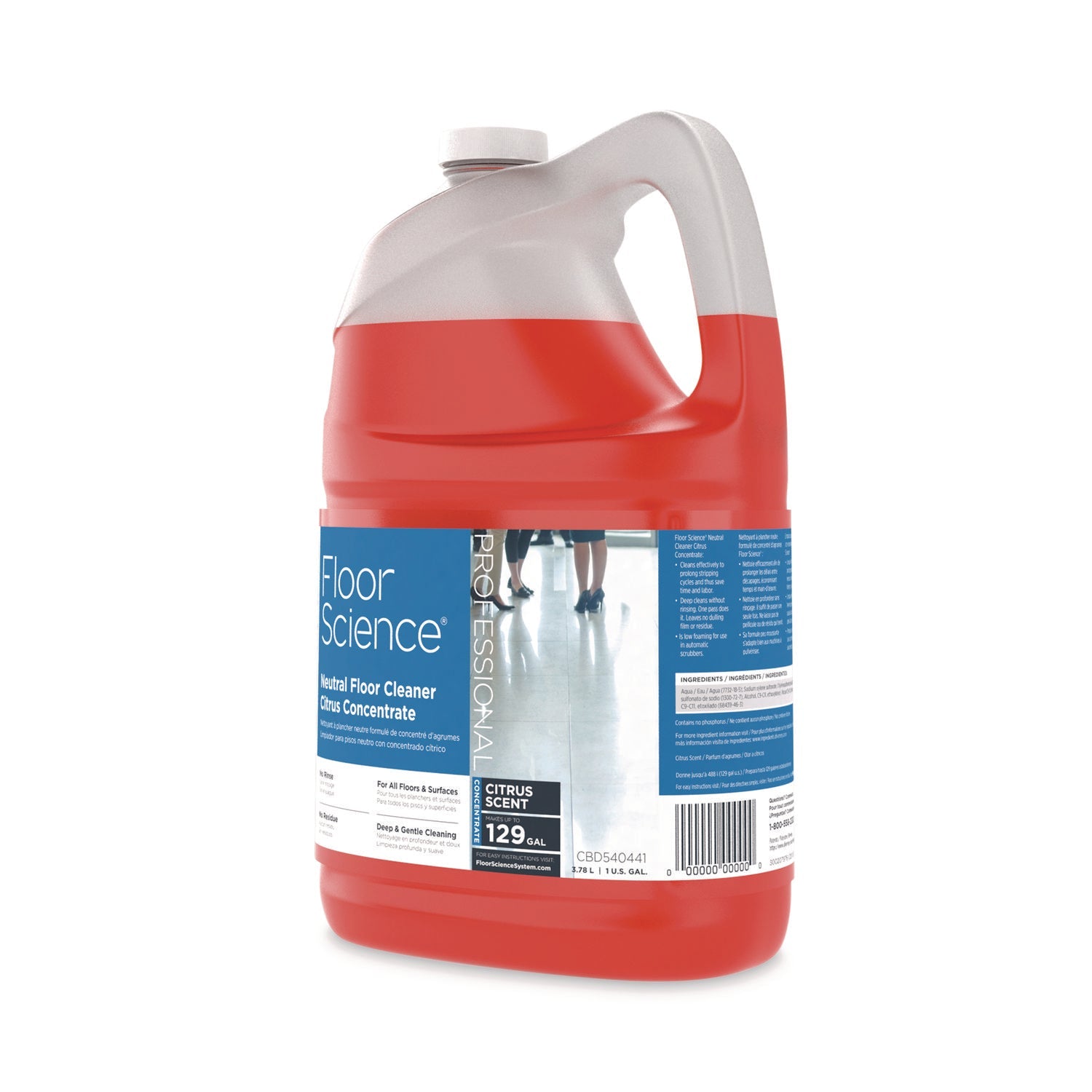 Diversey™ Floor Science Neutral Floor Cleaner Concentrate, Citrus Scent, 1 gal, 4/Carton