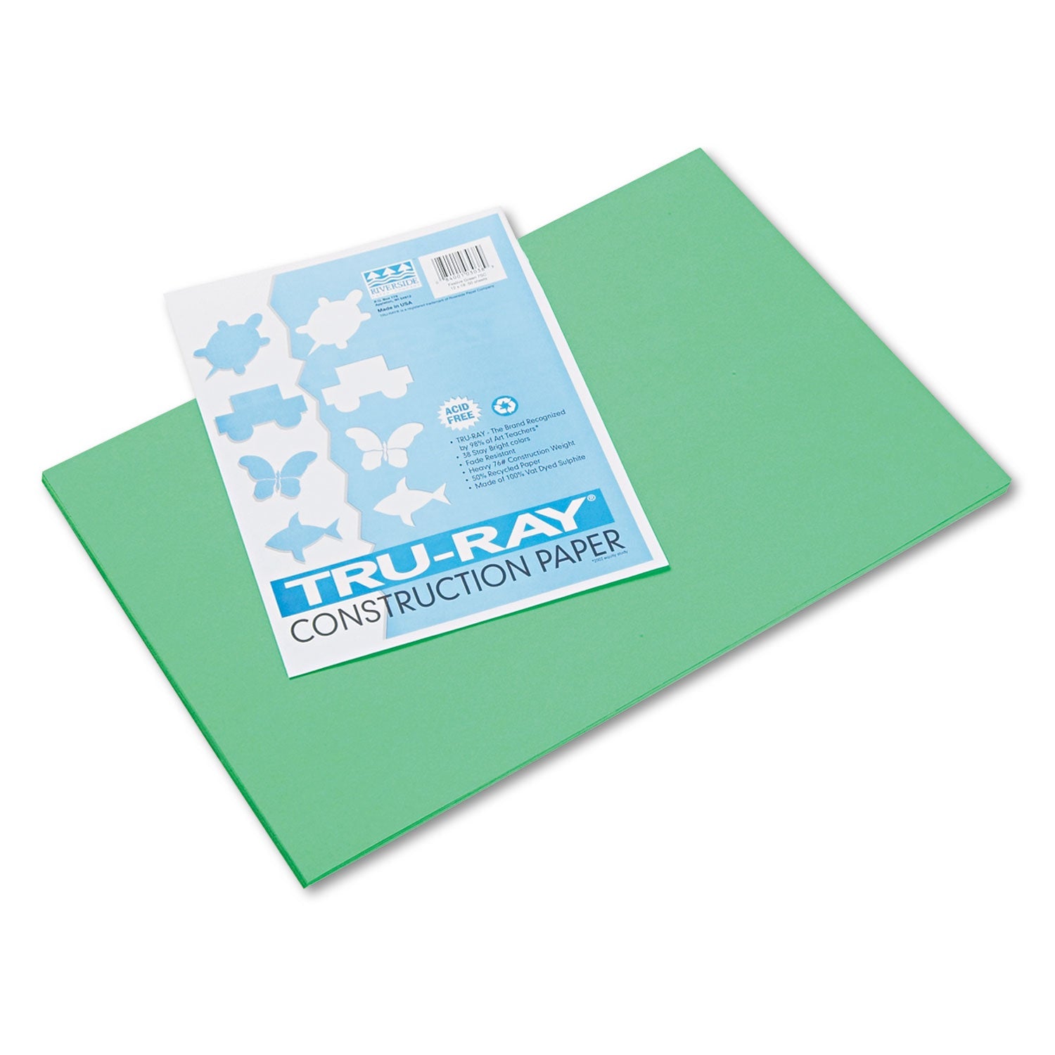 Pacon® Tru-Ray Construction Paper, 76 lb Text Weight, 12 x 18, Festive Green, 50/Pack