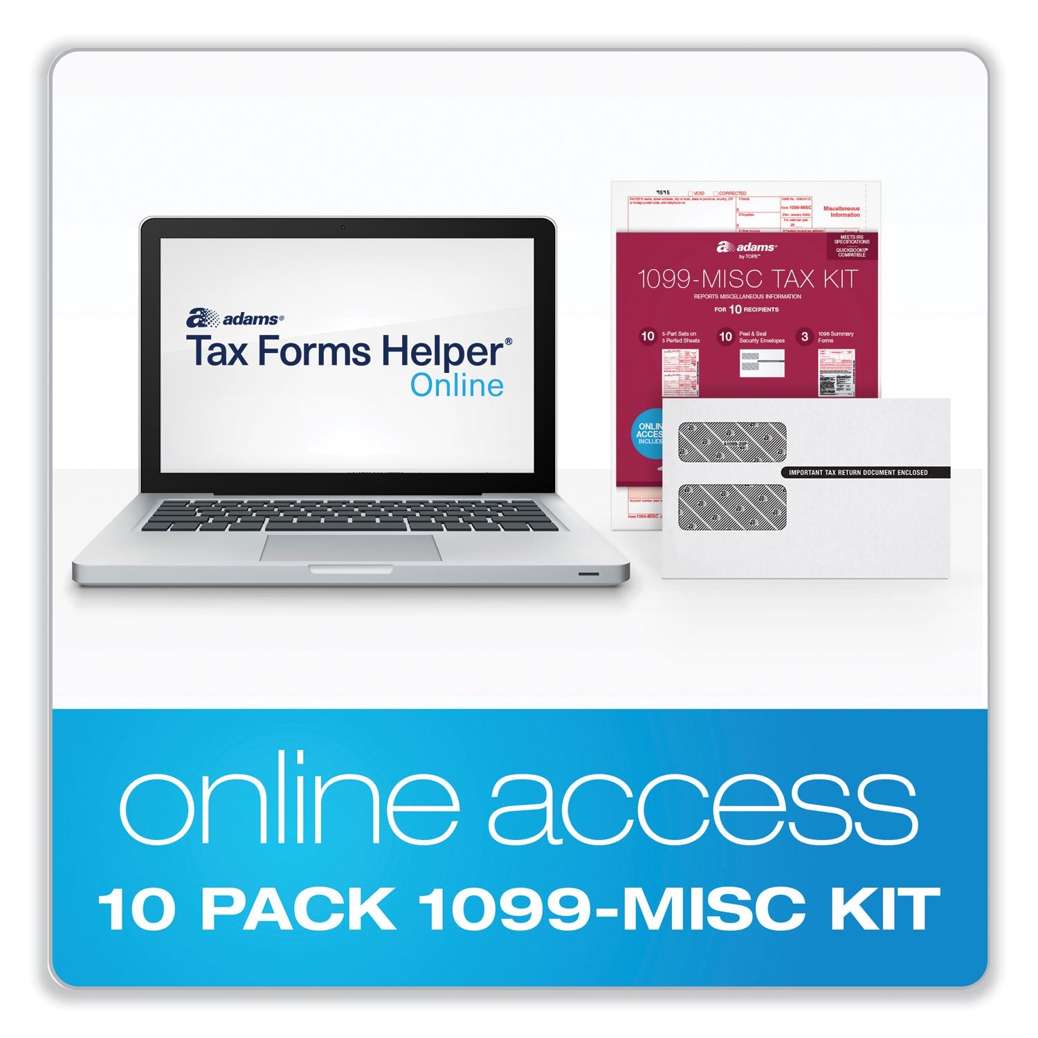 Adams® 4-Part 1099-MISC Tax Form Kit with Security Envelopes and Tax Forms Helper, 2024, 8 x 5, 2 Forms/Sheet, 10 Forms Total