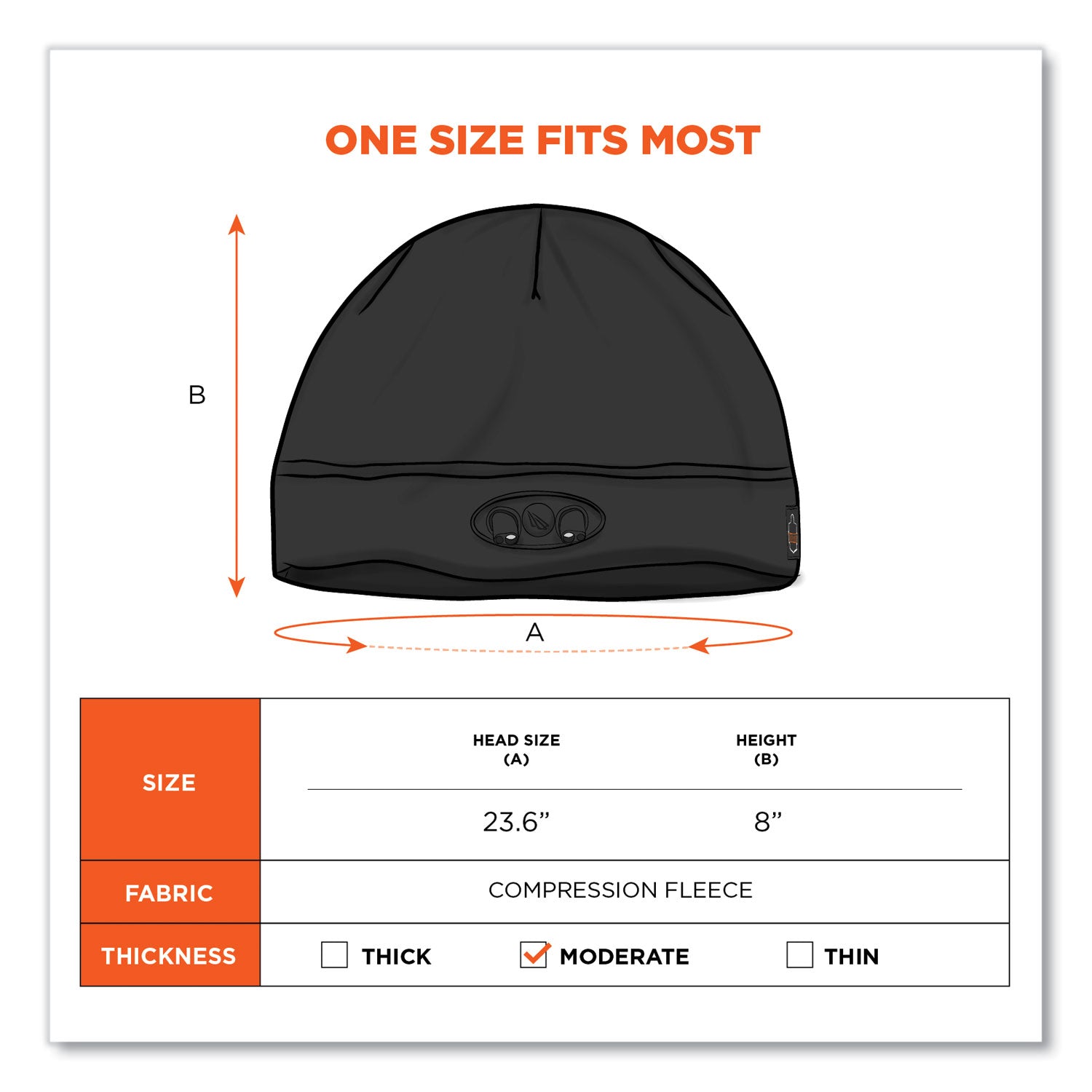 ergodyne® N-Ferno 6804 Skull Cap Winter Hat with LED Lights, One Size Fits Mosts, Black - Bloom Skins