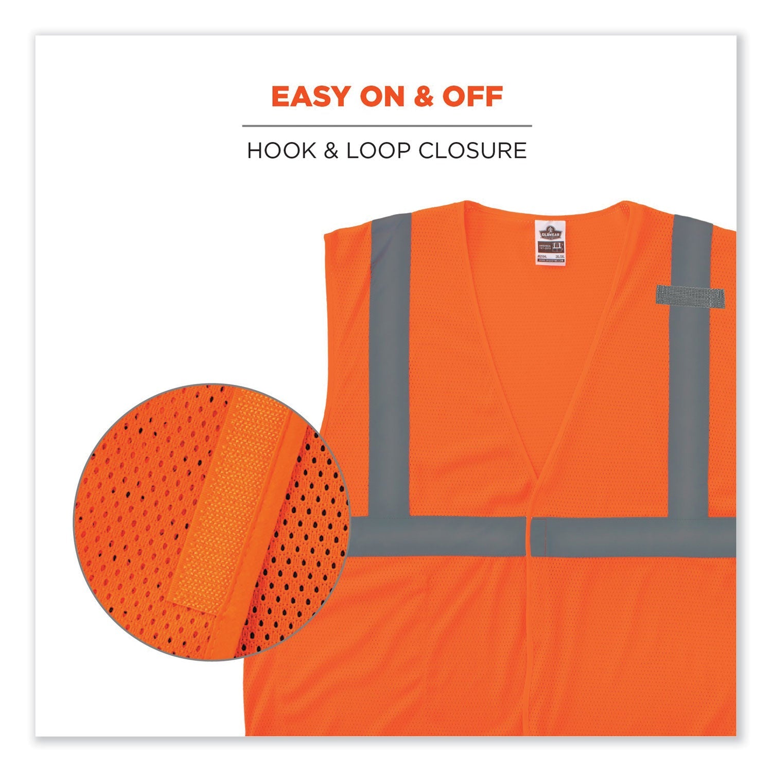 ergodyne® GloWear 8210HL Class 2 Economy Mesh Hook and Loop Vest, Polyester, 2X-Large/3X-Large, Orange
