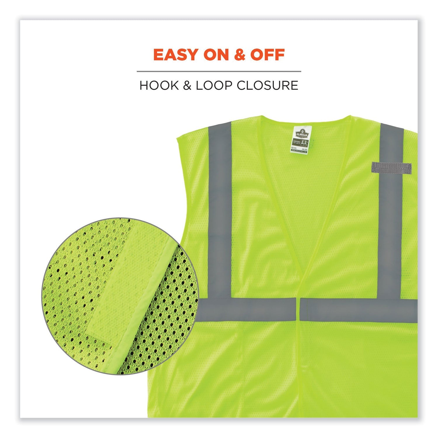 ergodyne® GloWear 8210HL Class 2 Economy Mesh Hook and Loop Vest, Polyester, Small/Medium, Lime