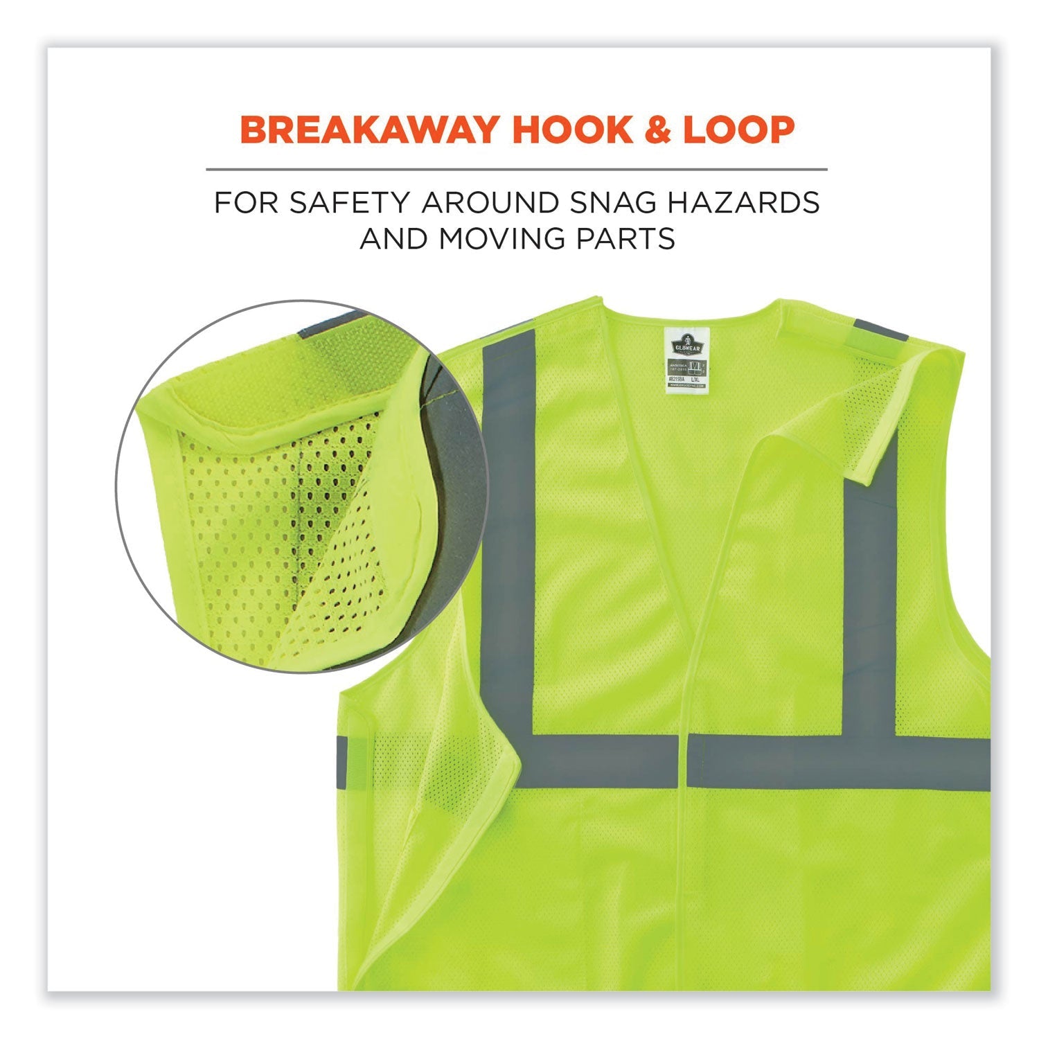 ergodyne® GloWear 8215BA Class 2 Economy Breakaway Mesh Vest, Polyester, X-Small, Lime
