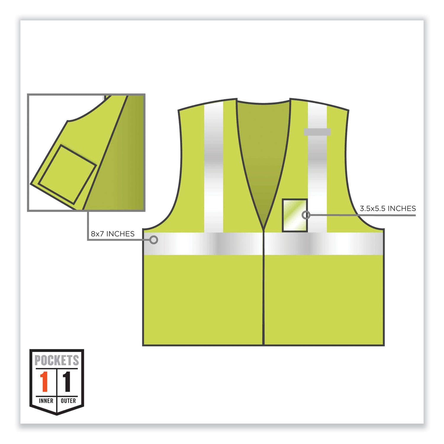 ergodyne® GloWear 8216BA Class 2 Breakaway Mesh ID Holder Vest, Polyester, Small/Medium, Lime