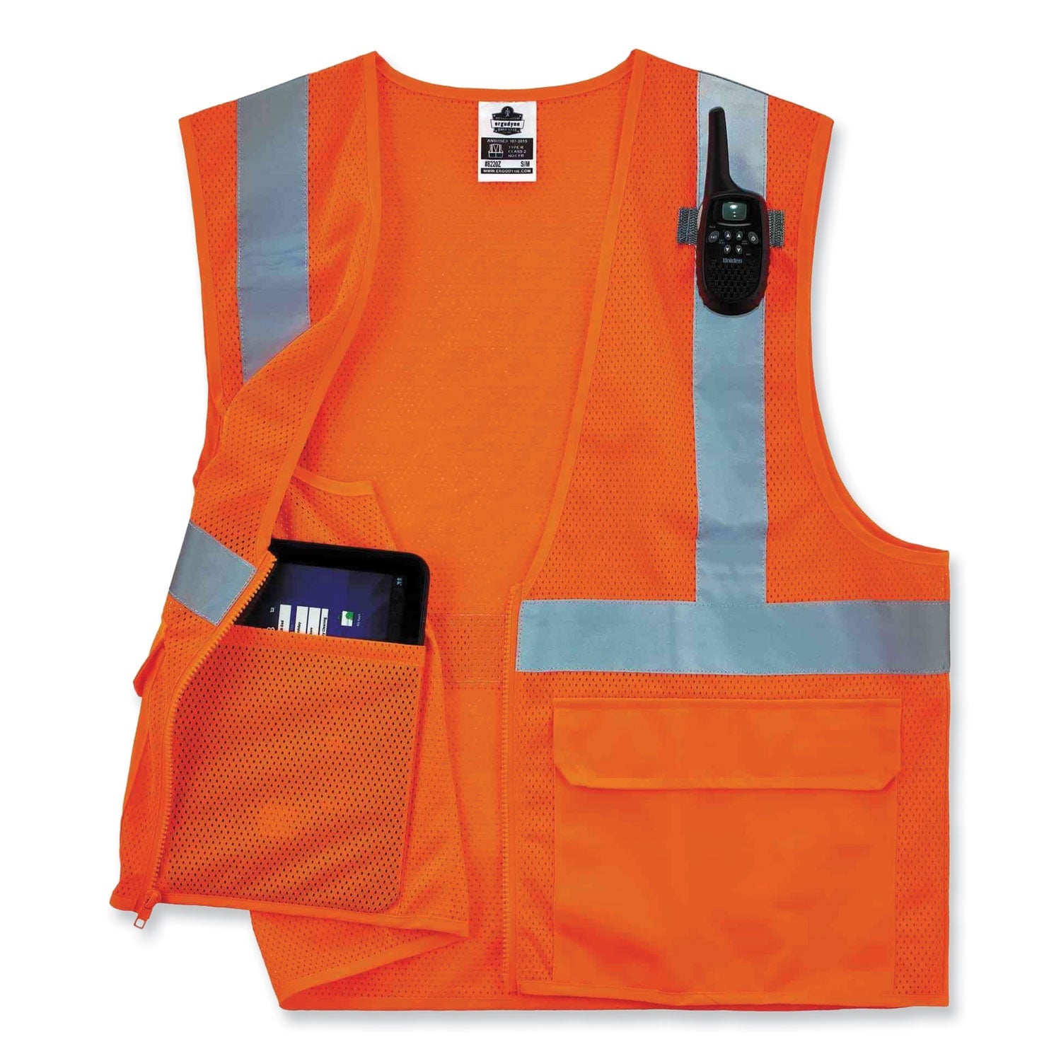 ergodyne® GloWear 8220Z Class 2 Standard Mesh Zipper Vest, Polyester, Large/X-Large, Orange