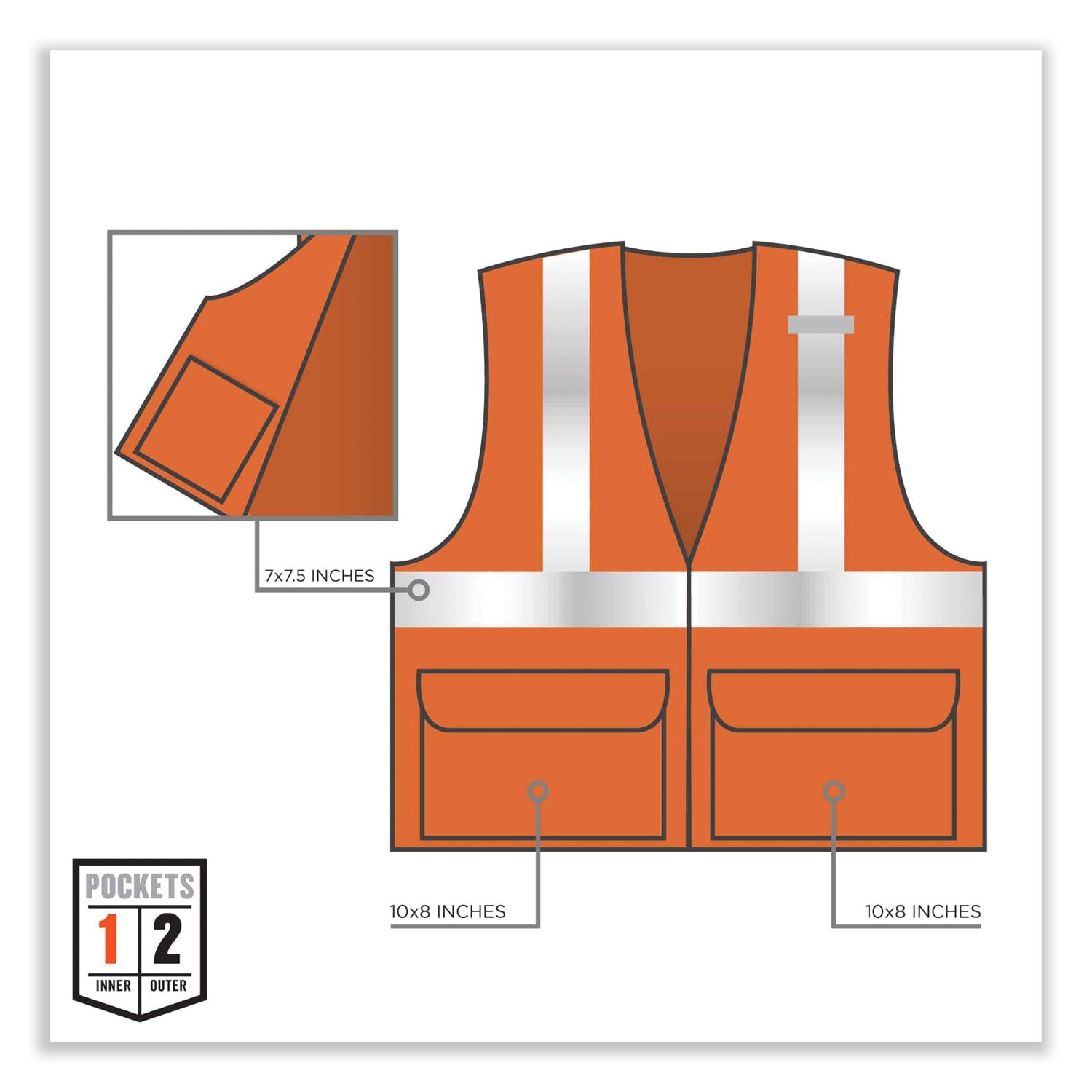 ergodyne® GloWear 8220Z Class 2 Standard Mesh Zipper Vest, Polyester, Large/X-Large, Orange