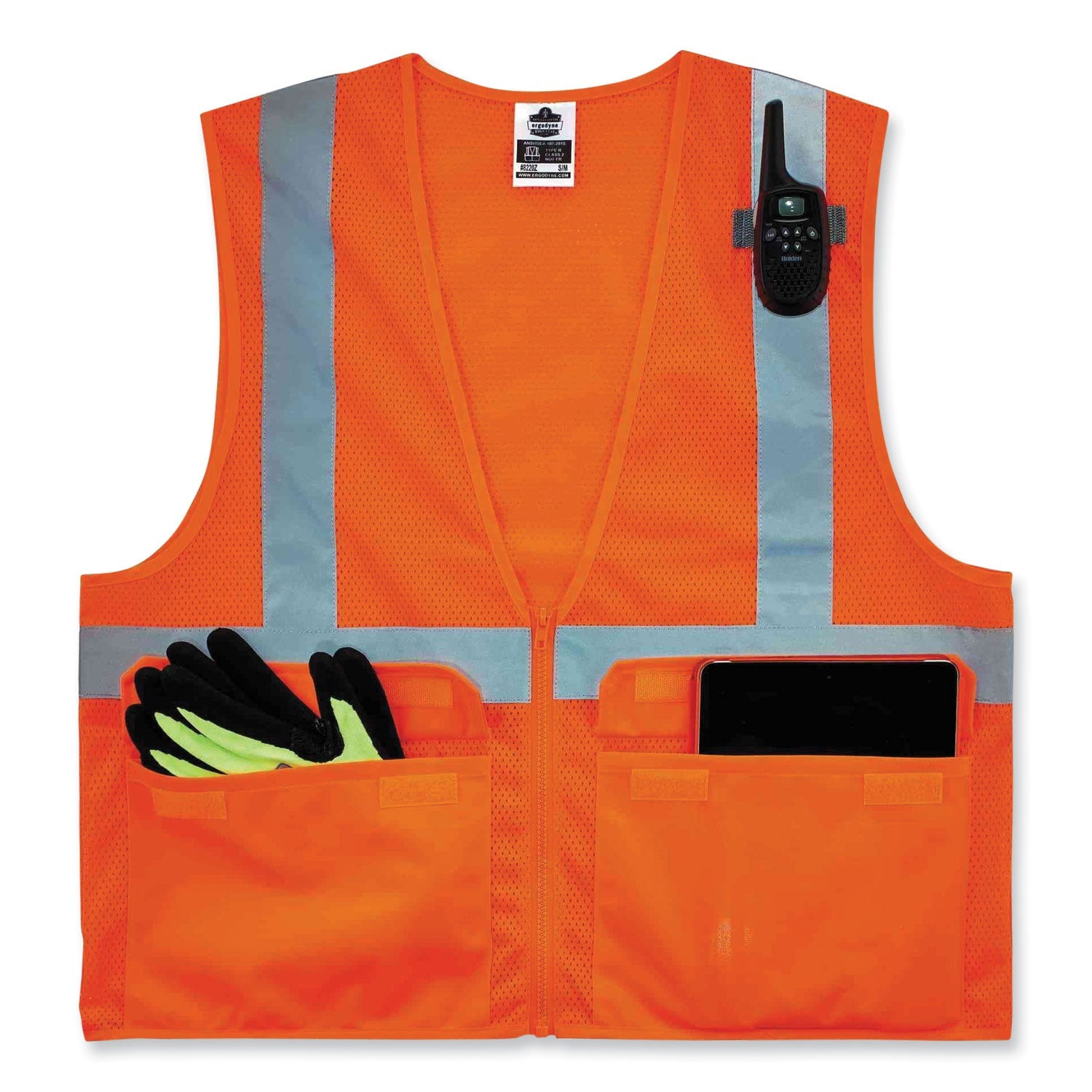 ergodyne® GloWear 8220Z Class 2 Standard Mesh Zipper Vest, Polyester, Large/X-Large, Orange