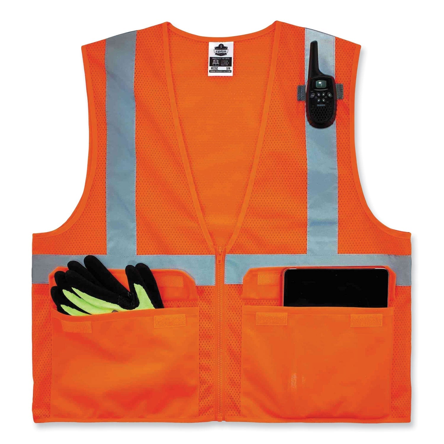 ergodyne® GloWear 8220Z Class 2 Standard Mesh Zipper Vest, Polyester, 4X-Large/5X-Large, Orange
