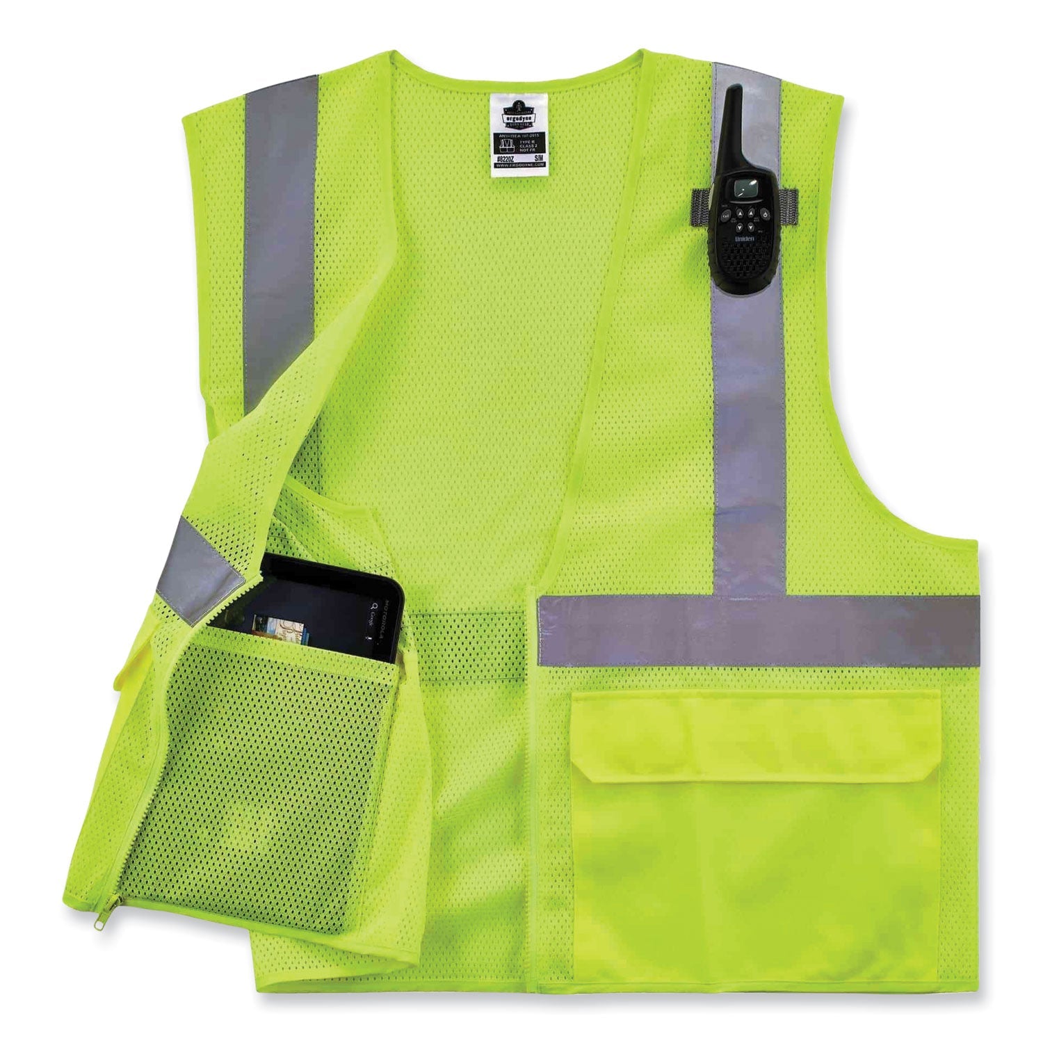 ergodyne® GloWear 8220Z Class 2 Standard Mesh Zipper Vest, Polyester, Small/Medium, Lime