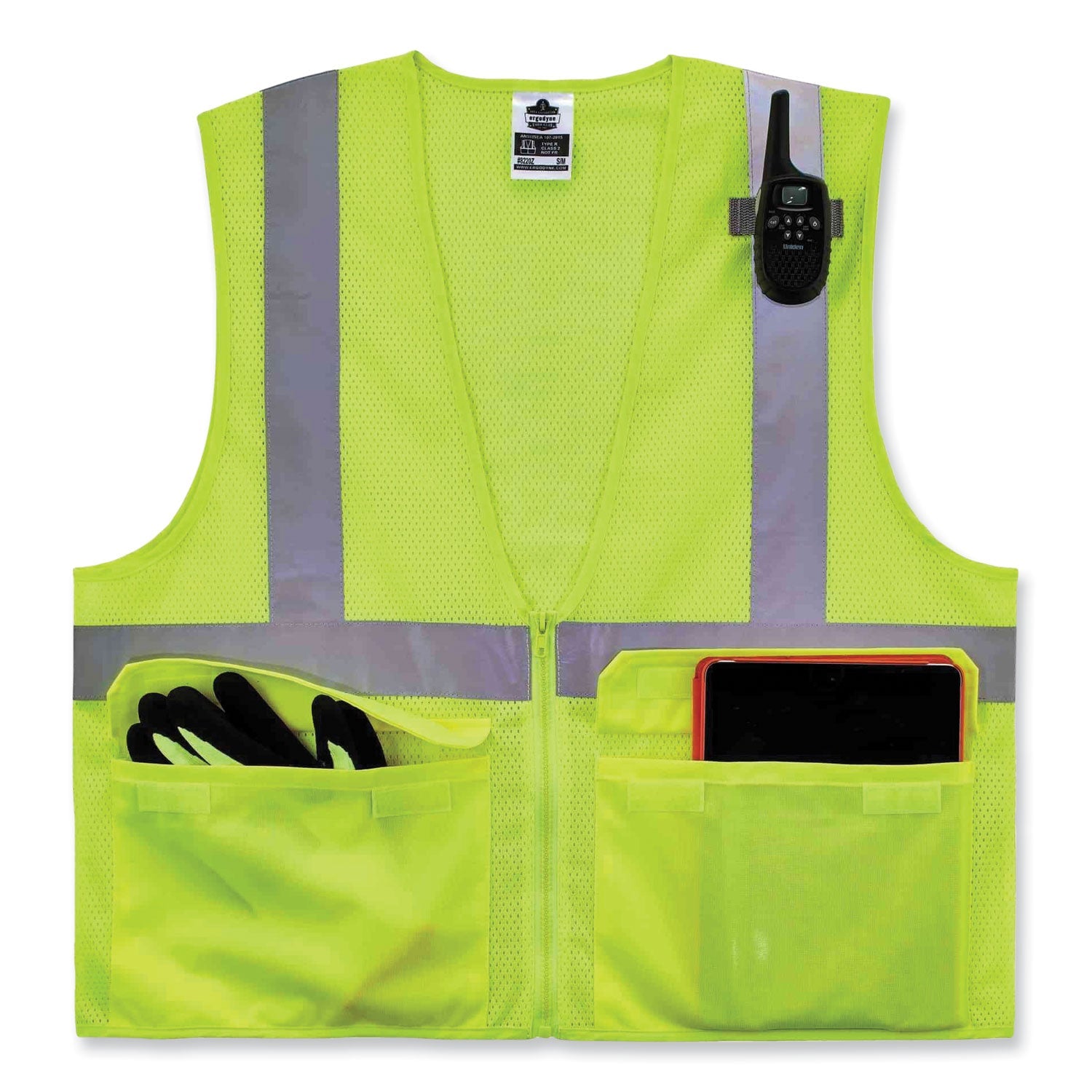 ergodyne® GloWear 8220Z Class 2 Standard Mesh Zipper Vest, Polyester, Small/Medium, Lime