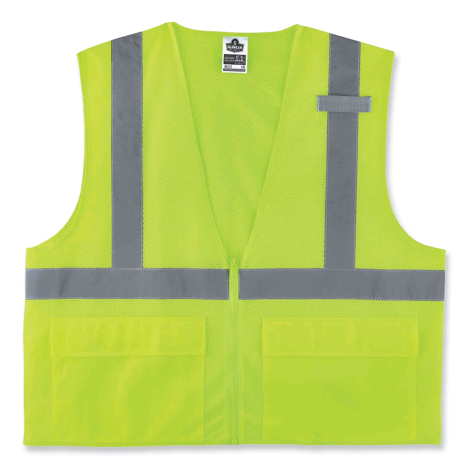 ergodyne® GloWear 8220Z Class 2 Standard Mesh Zipper Vest, Polyester, 4X-Large/5X-Large, Lime
