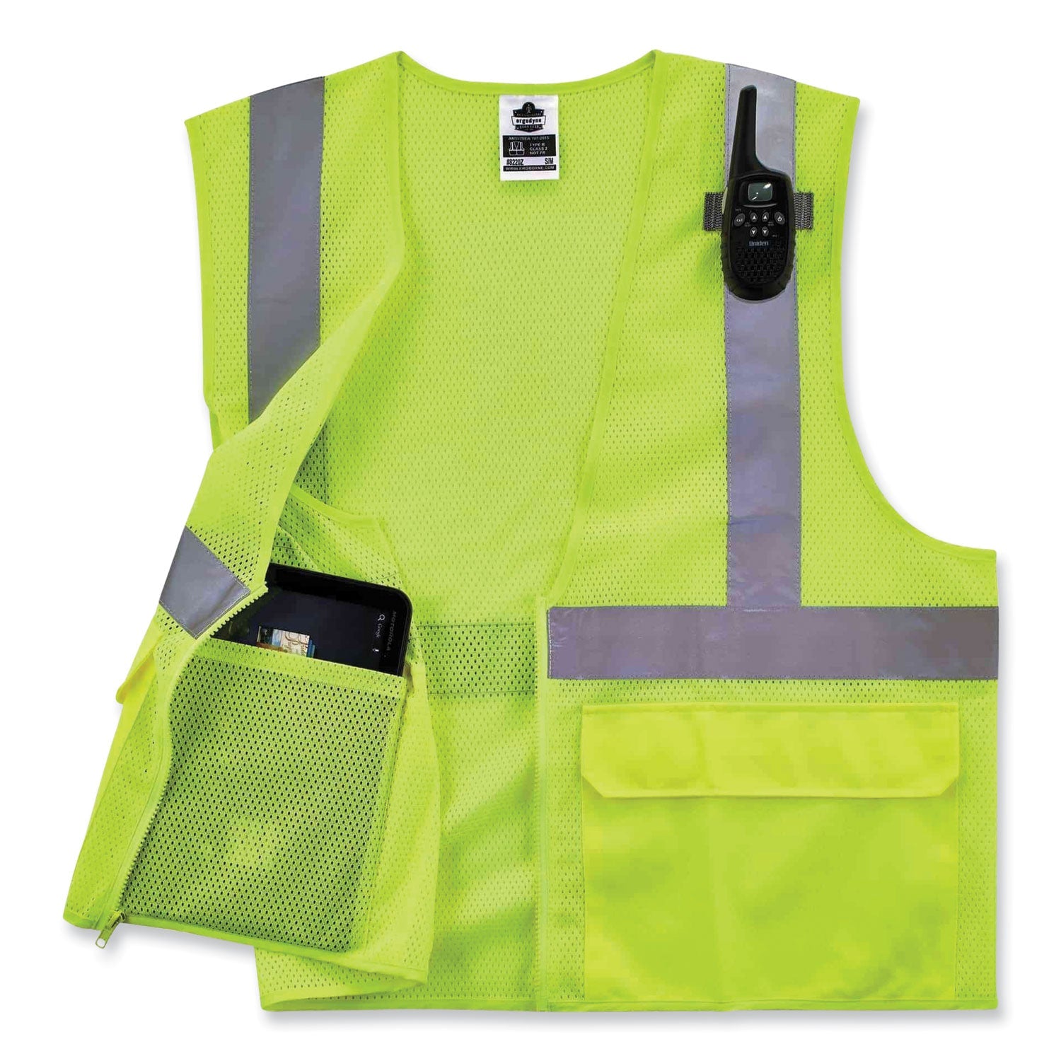 ergodyne® GloWear 8220Z Class 2 Standard Mesh Zipper Vest, Polyester, 4X-Large/5X-Large, Lime