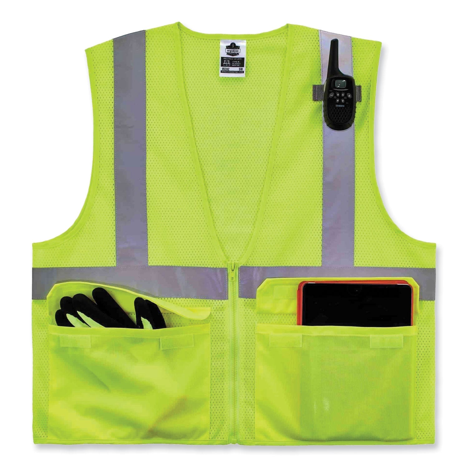 ergodyne® GloWear 8220Z Class 2 Standard Mesh Zipper Vest, Polyester, 4X-Large/5X-Large, Lime