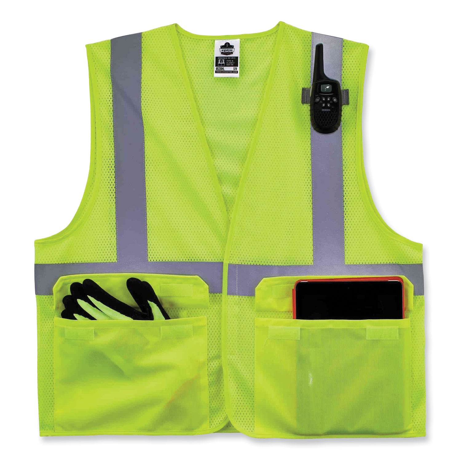 ergodyne® GloWear 8220HL Class 2 Standard Mesh Hook and Loop Vest, Polyester, Small/Medium, Lime