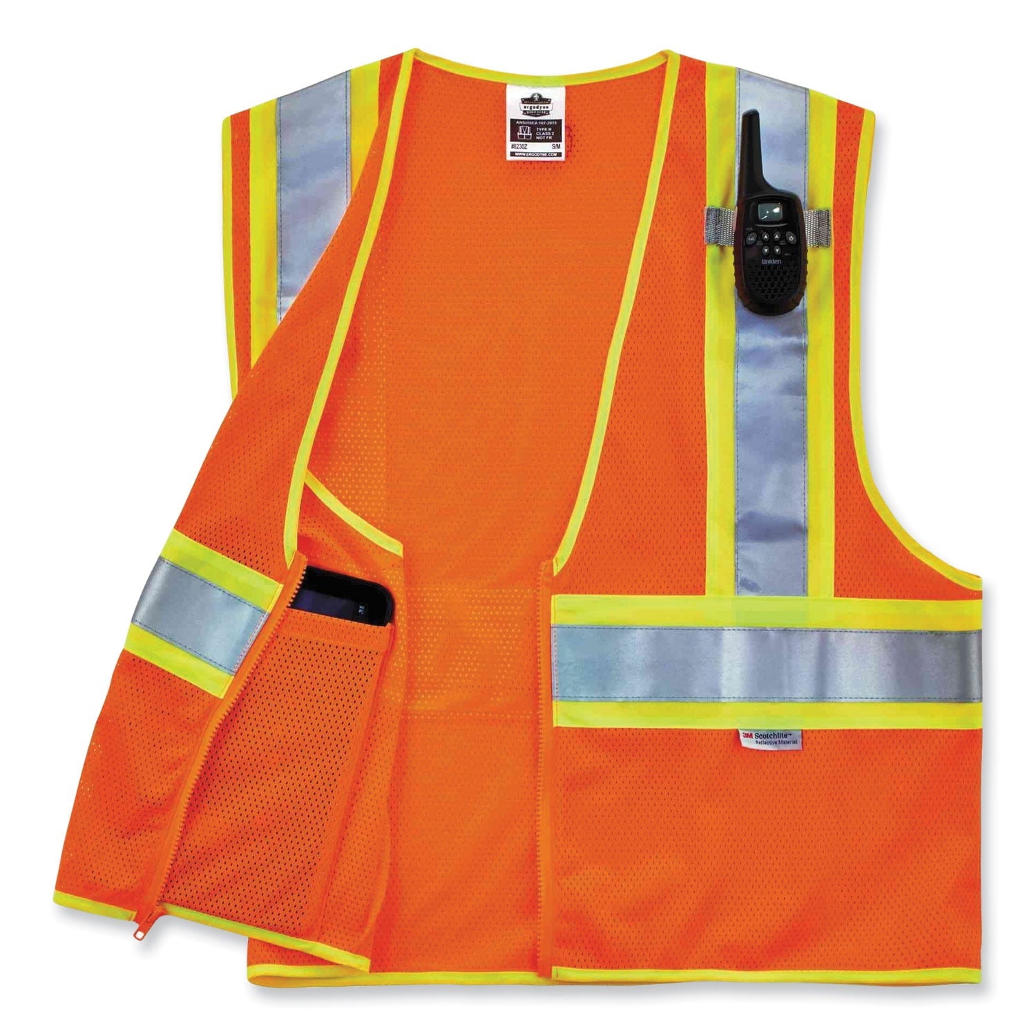 ergodyne® GloWear 8230Z Class 2 Two-Tone Mesh Zipper Vest, Polyester, Large/X-Large, Orange
