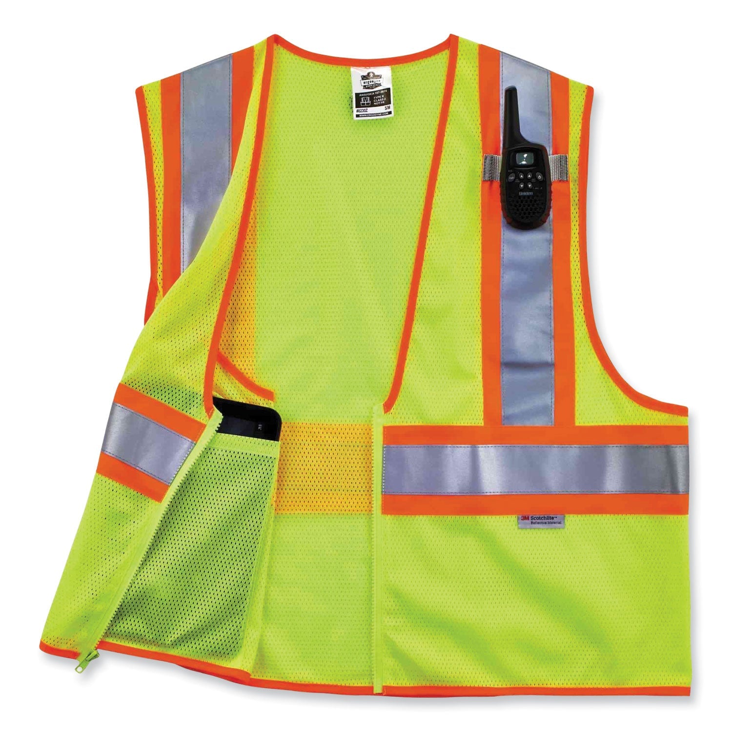 ergodyne® GloWear 8230Z Class 2 Two-Tone Mesh Zipper Vest, Polyester, Large/X-Large, Lime