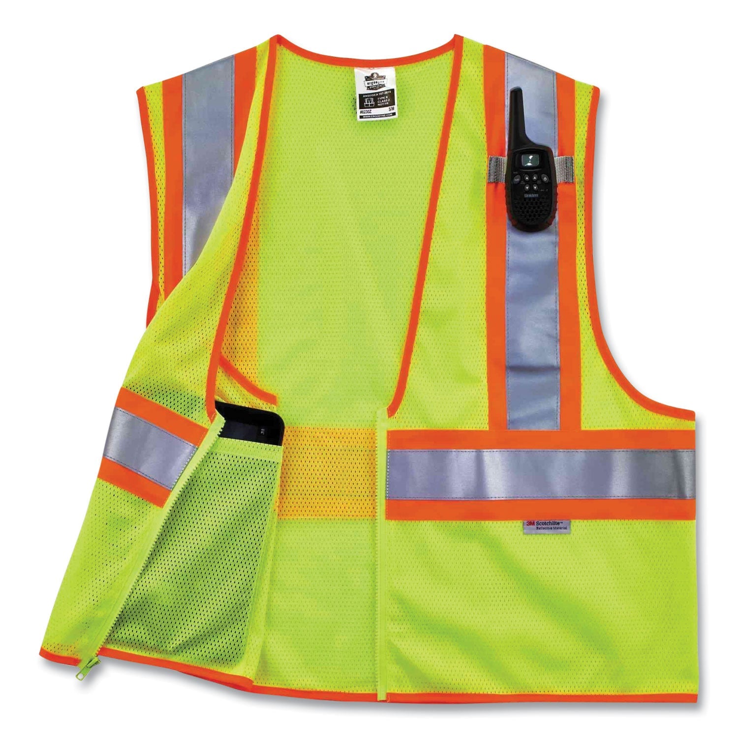 ergodyne® GloWear 8230Z Class 2 Two-Tone Mesh Zipper Vest, Polyester, 4X-Large/5X-Large, Lime