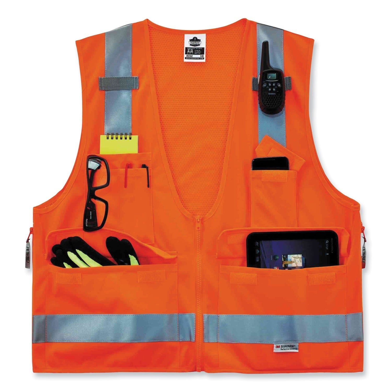 ergodyne® GloWear 8250Z Class 2 Surveyors Zipper Vest, Polyester, Small/Medium, Orange