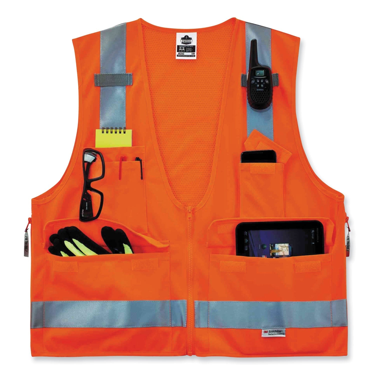 ergodyne® GloWear 8250Z Class 2 Surveyors Zipper Vest, Polyester, 4X-Large/5X-Large, Orange