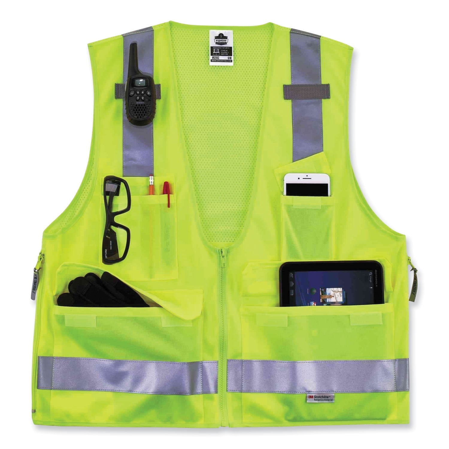 ergodyne® GloWear 8250Z Class 2 Surveyors Zipper Vest, Polyester, Small/Medium, Lime