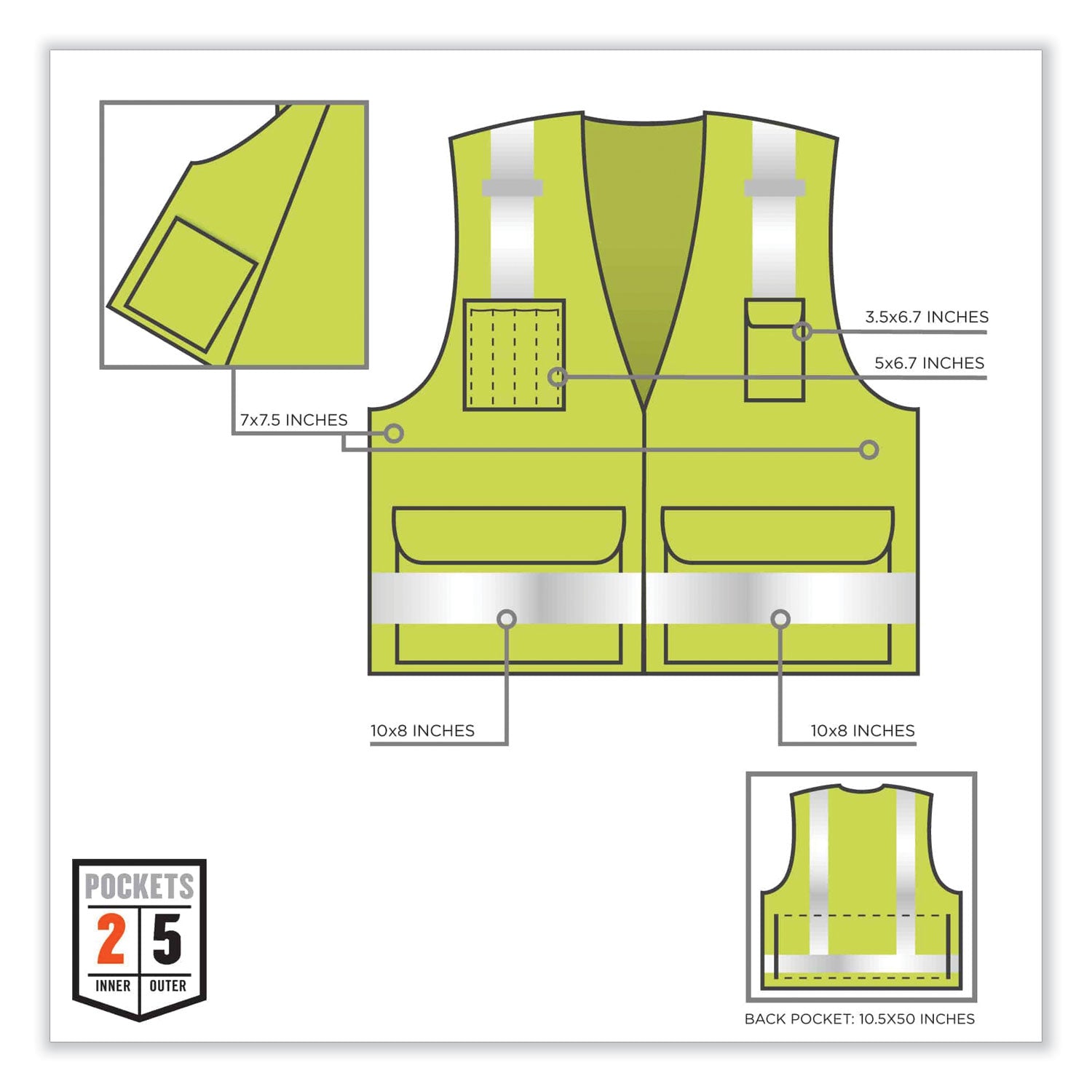 ergodyne® GloWear 8250Z Class 2 Surveyors Zipper Vest, Polyester, Small/Medium, Lime