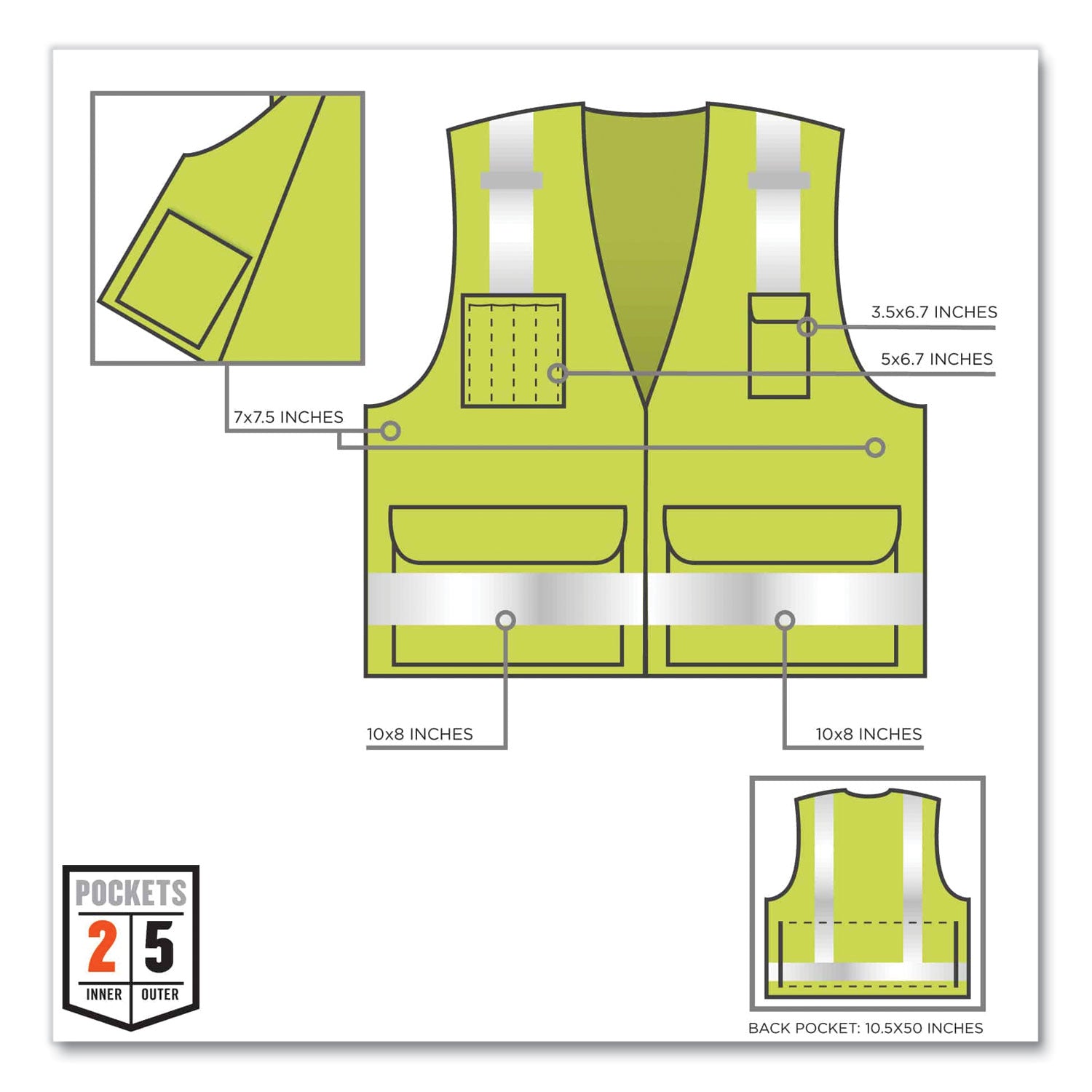 ergodyne® GloWear 8250Z Class 2 Surveyors Zipper Vest, Polyester, 2X-Large/3X-Large, Lime