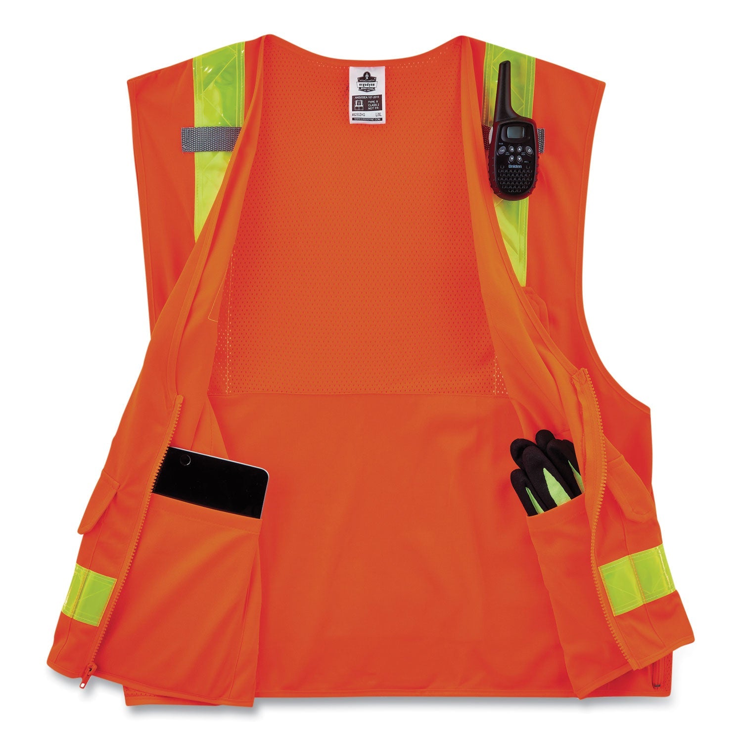 ergodyne® GloWear 8250ZHG Class 2 Hi-Gloss Surveyors Zipper Vest, Polyester, 2X-Large/3X-Large, Orange
