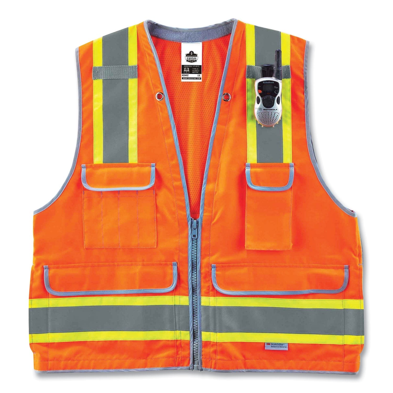 ergodyne® GloWear 8254HDZ Class 2 Heavy-Duty Surveyors Zipper Vest, Polyester, 2X-Large/3X-Large, Orange