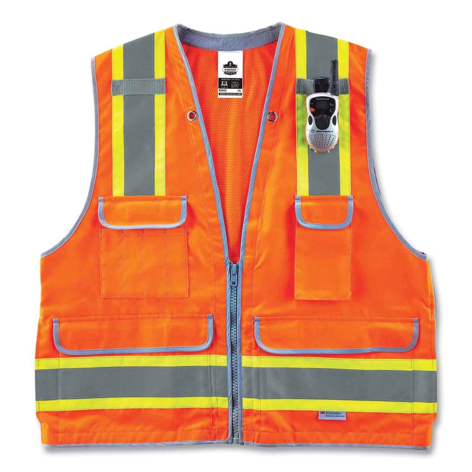 ergodyne® GloWear 8254HDZ Class 2 Heavy-Duty Surveyors Zipper Vest, Polyester, 4X-Large/5X-Large, Orange