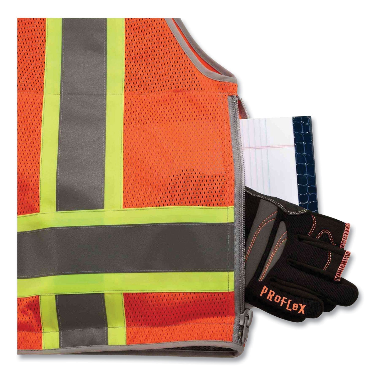 ergodyne® GloWear 8254HDZ Class 2 Heavy-Duty Surveyors Zipper Vest, Polyester, 4X-Large/5X-Large, Orange